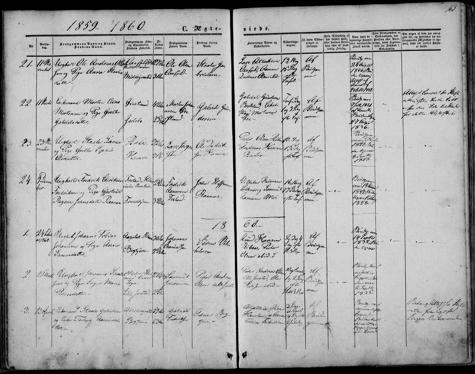 Kvinesdal sokneprestkontor, AV/SAK-1111-0026/F/Fa/Fab/L0006: Parish register (official) no. A 6, 1857-1869, p. 163