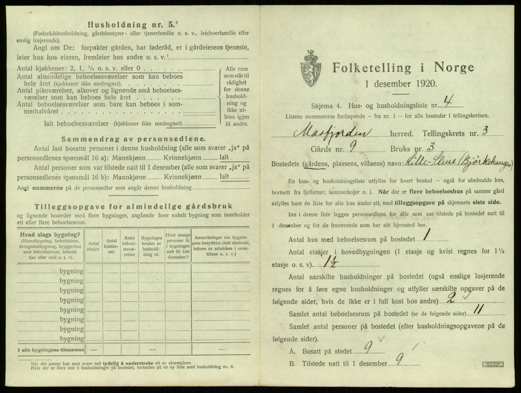 SAB, 1920 census for Masfjorden, 1920, p. 162