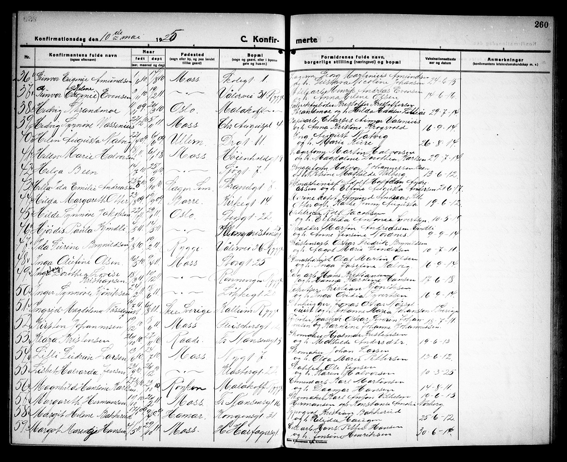 Moss prestekontor Kirkebøker, AV/SAO-A-2003/G/Ga/L0009: Parish register (copy) no. I 9, 1924-1937, p. 260