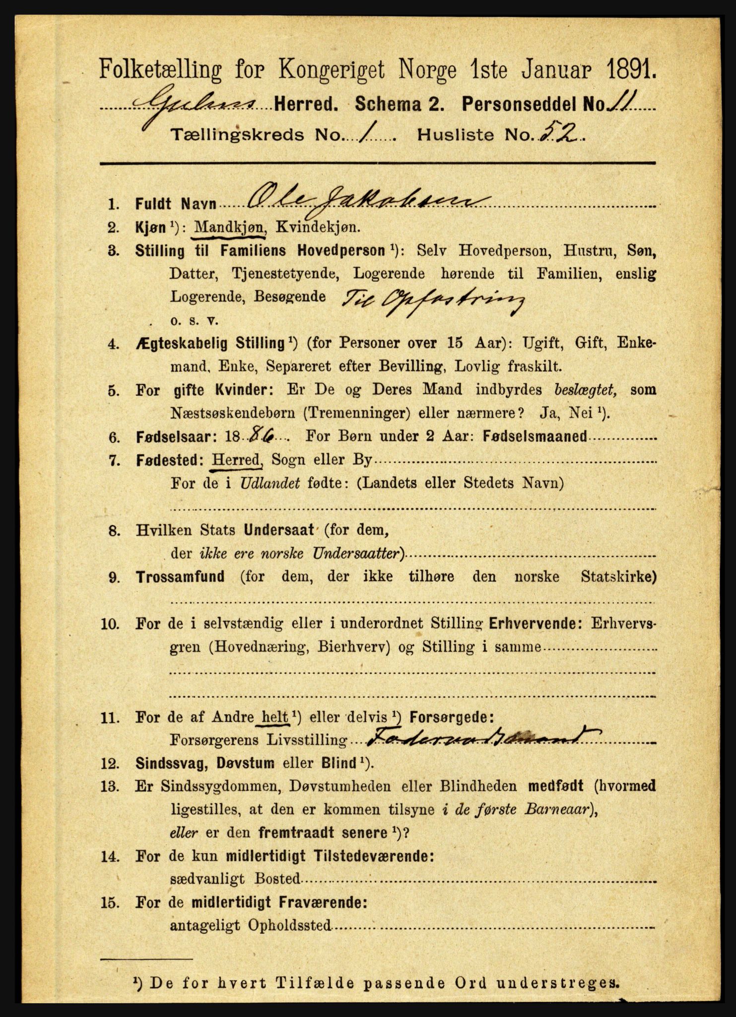 RA, 1891 census for 1411 Gulen, 1891, p. 434