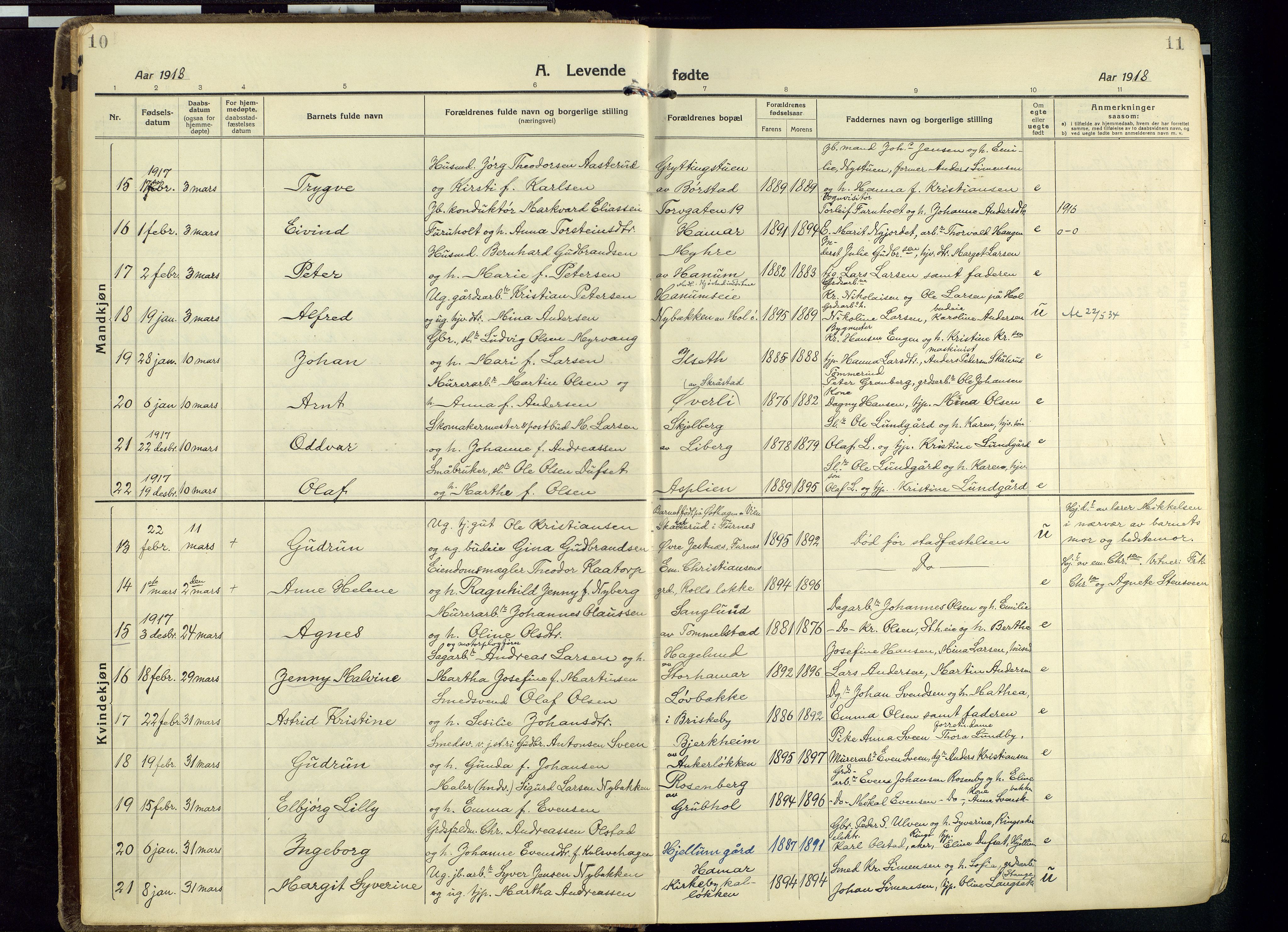 Vang prestekontor, Hedmark, AV/SAH-PREST-008/H/Ha/Haa/L0022: Parish register (official) no. 22, 1918-1944, p. 10-11