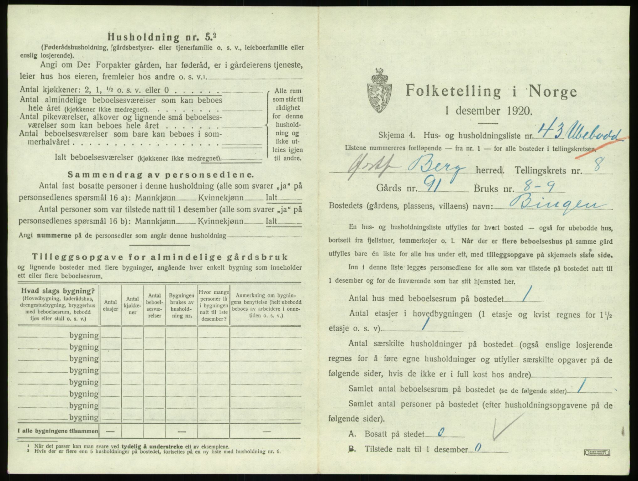 SAO, 1920 census for Berg, 1920, p. 1908