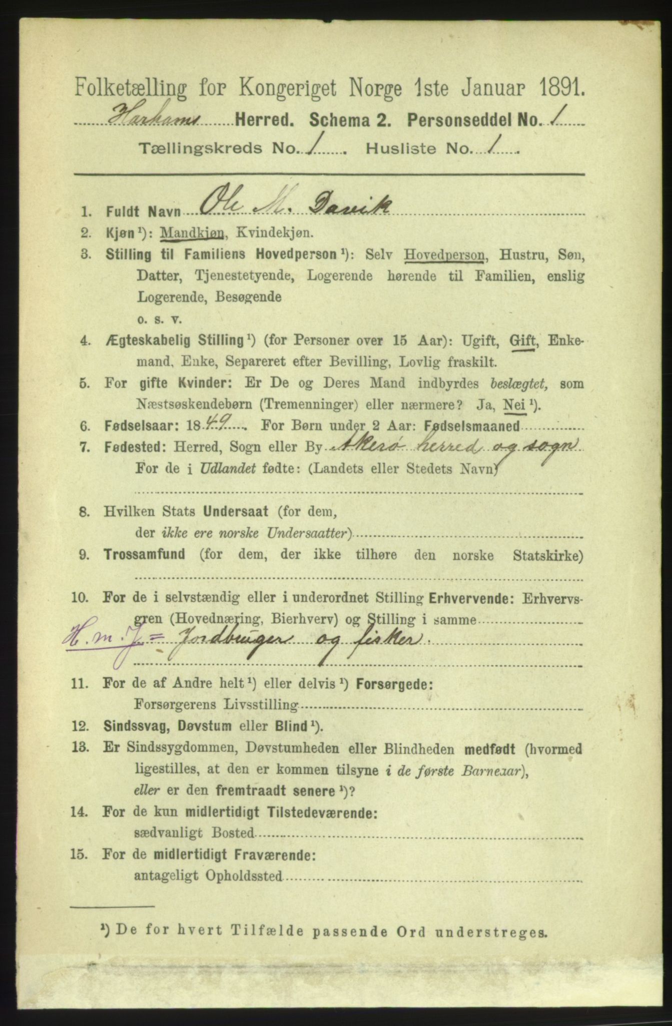 RA, 1891 census for 1534 Haram, 1891, p. 84