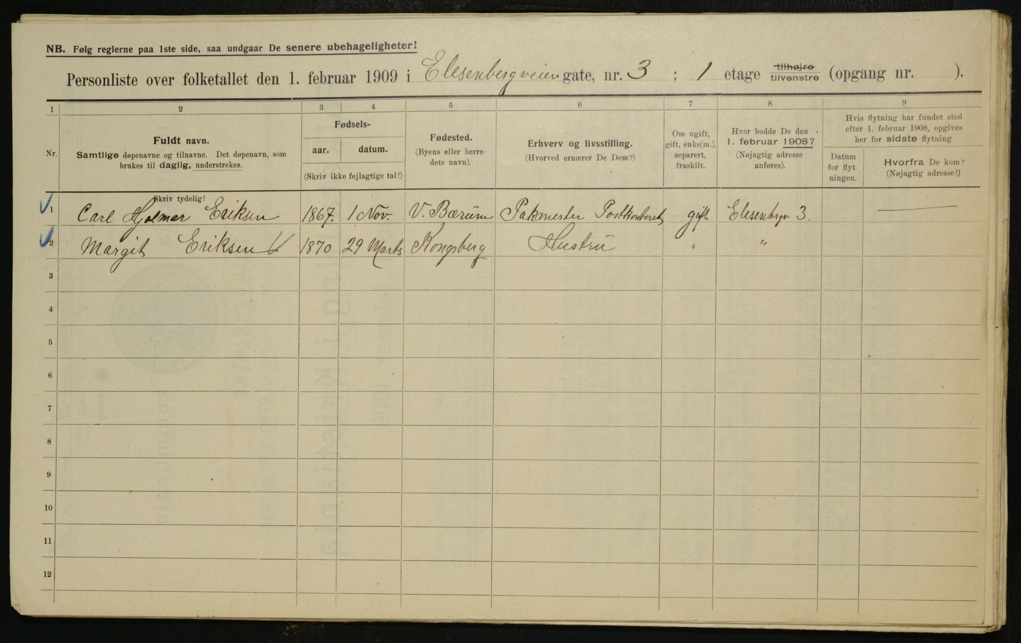 OBA, Municipal Census 1909 for Kristiania, 1909, p. 18449