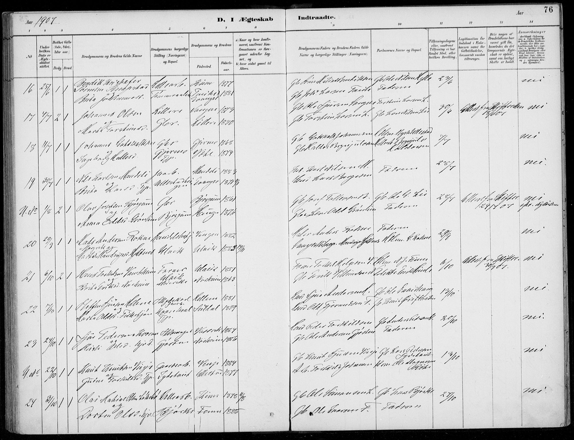 Voss sokneprestembete, AV/SAB-A-79001/H/Haa: Parish register (official) no. C  1, 1887-1915, p. 76