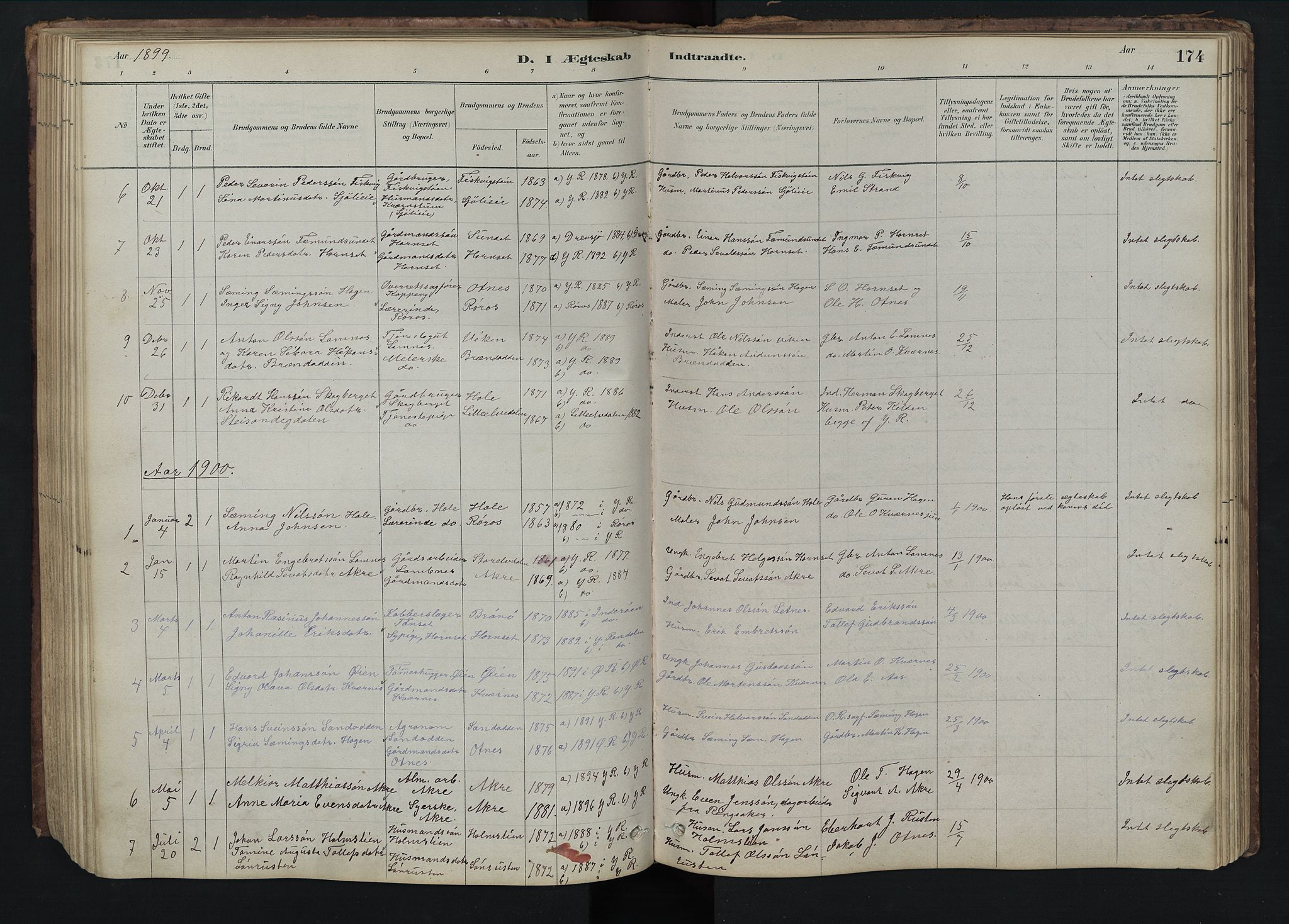 Rendalen prestekontor, SAH/PREST-054/H/Ha/Hab/L0009: Parish register (copy) no. 9, 1879-1902, p. 174