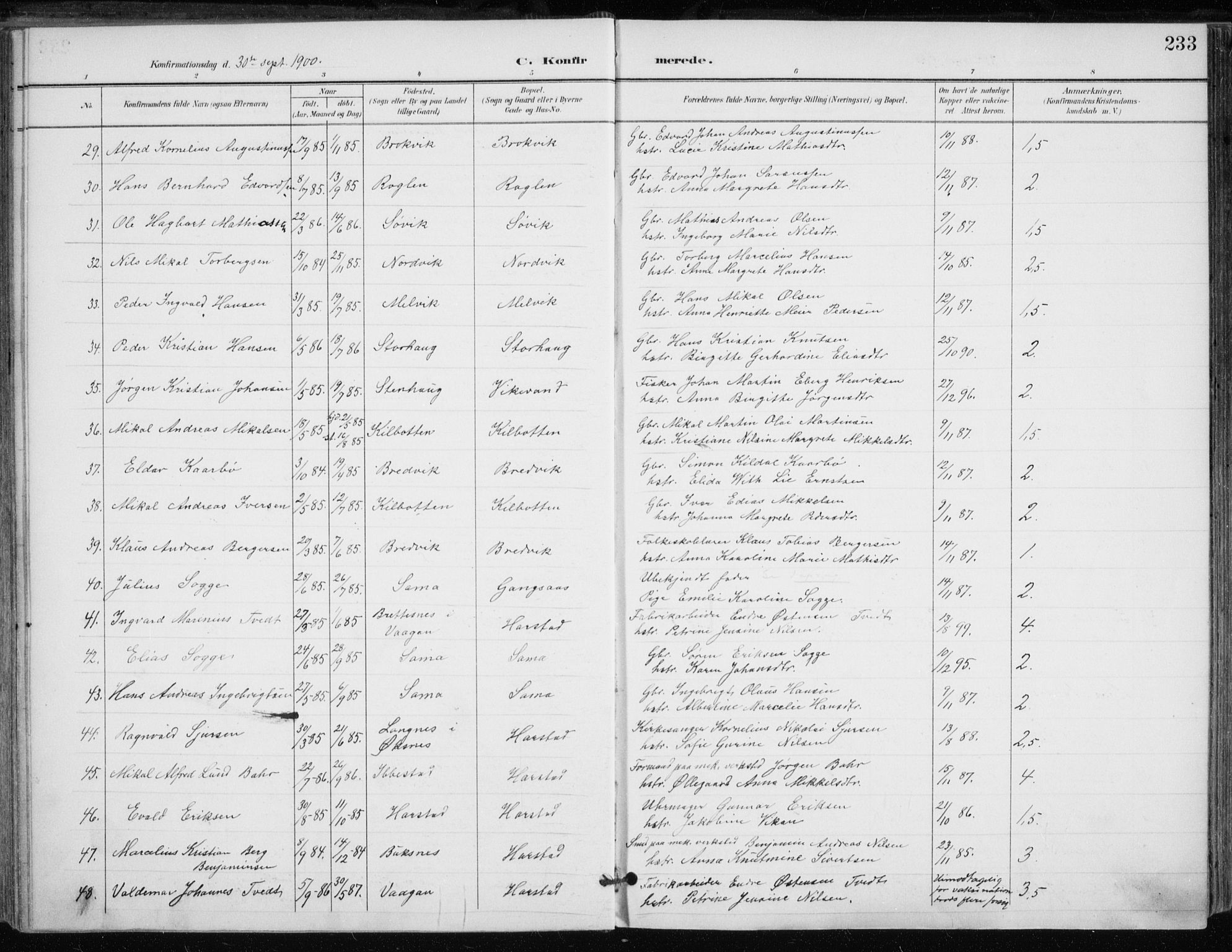 Trondenes sokneprestkontor, SATØ/S-1319/H/Ha/L0017kirke: Parish register (official) no. 17, 1899-1908, p. 233