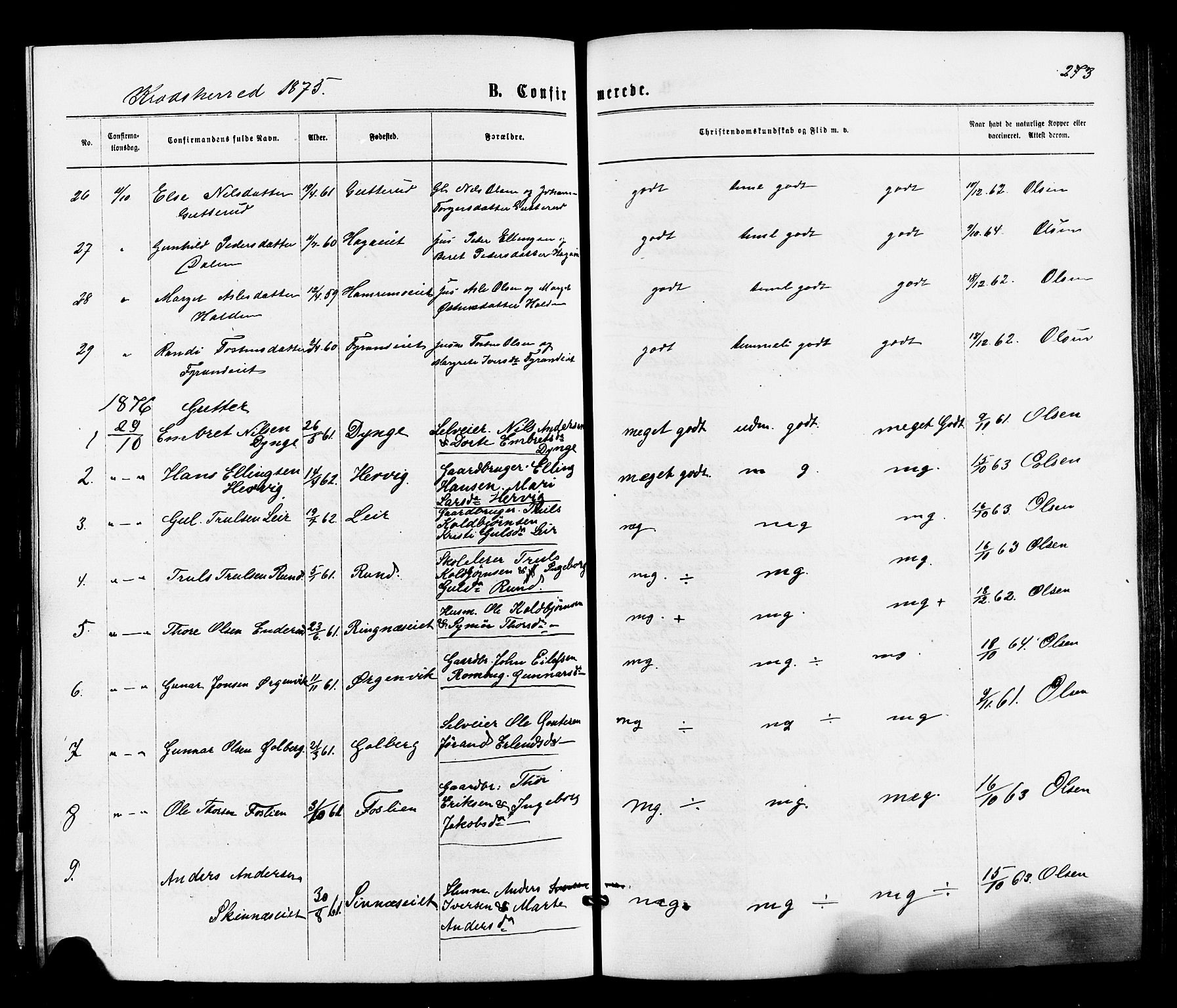 Sigdal kirkebøker, AV/SAKO-A-245/F/Fa/L0010: Parish register (official) no. I 10 /2, 1872-1878, p. 273