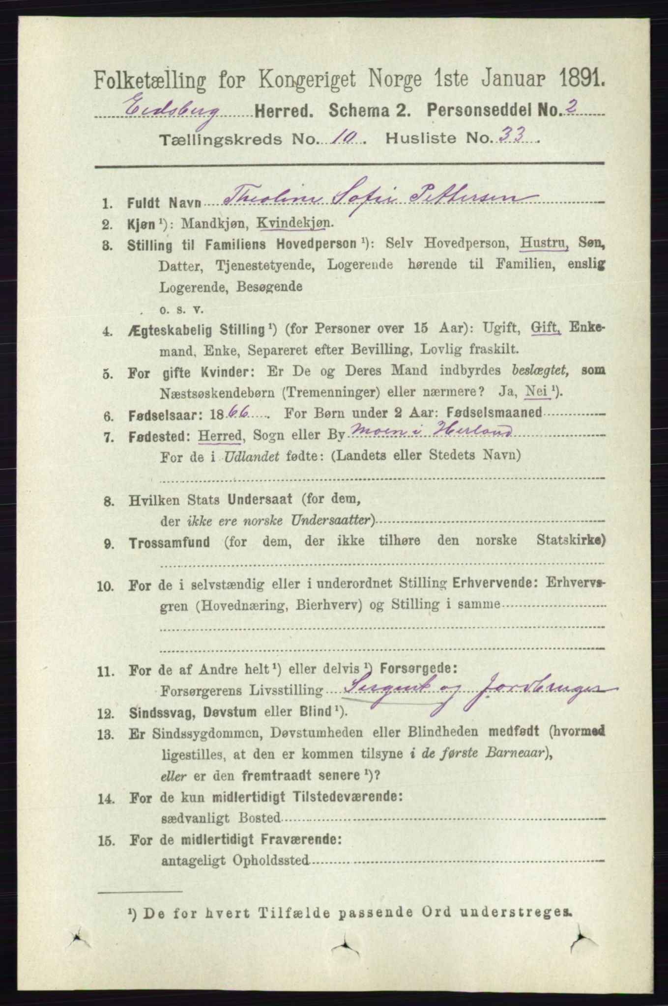 RA, 1891 census for 0125 Eidsberg, 1891, p. 5864