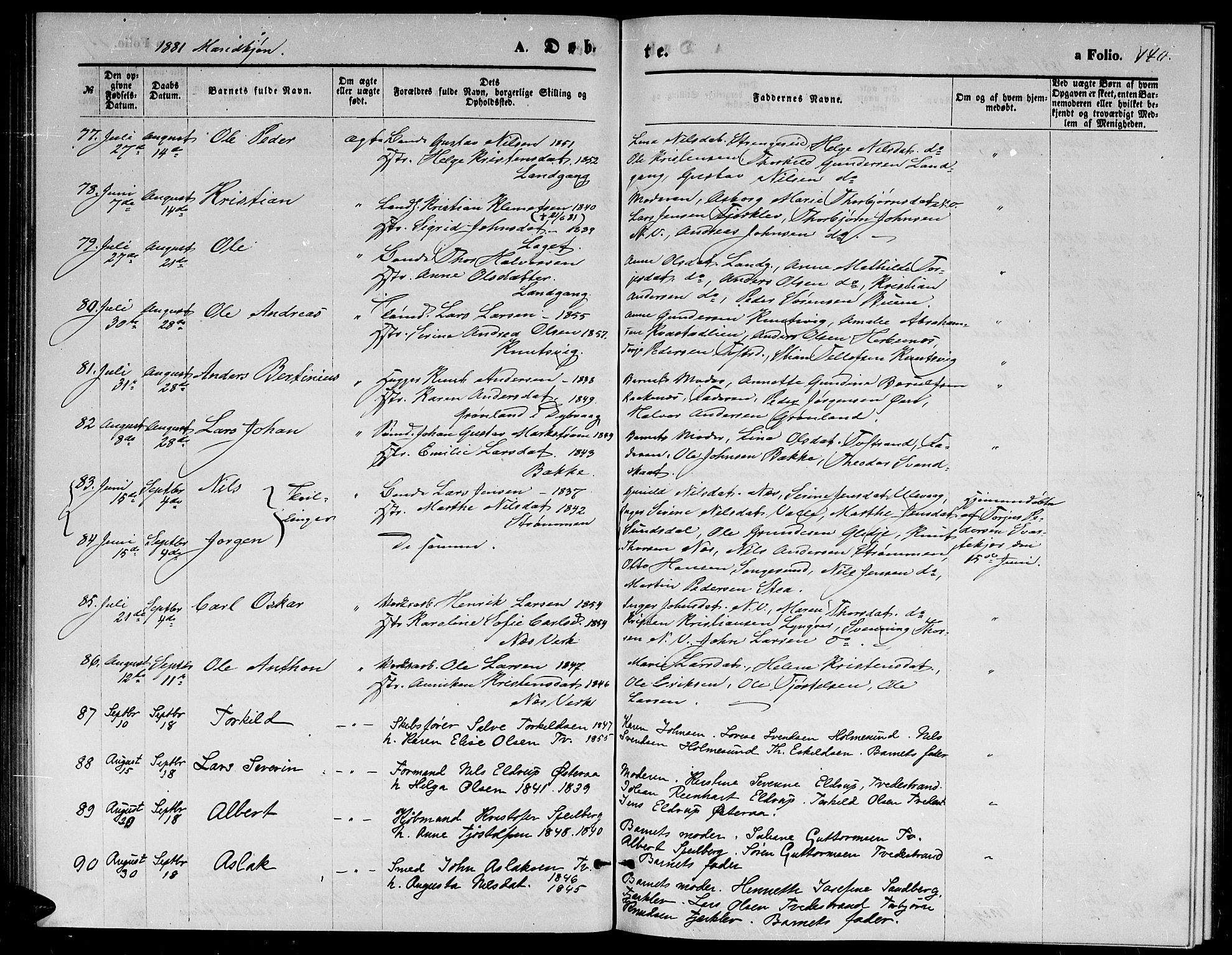 Holt sokneprestkontor, AV/SAK-1111-0021/F/Fb/L0009: Parish register (copy) no. B 9, 1871-1883, p. 140