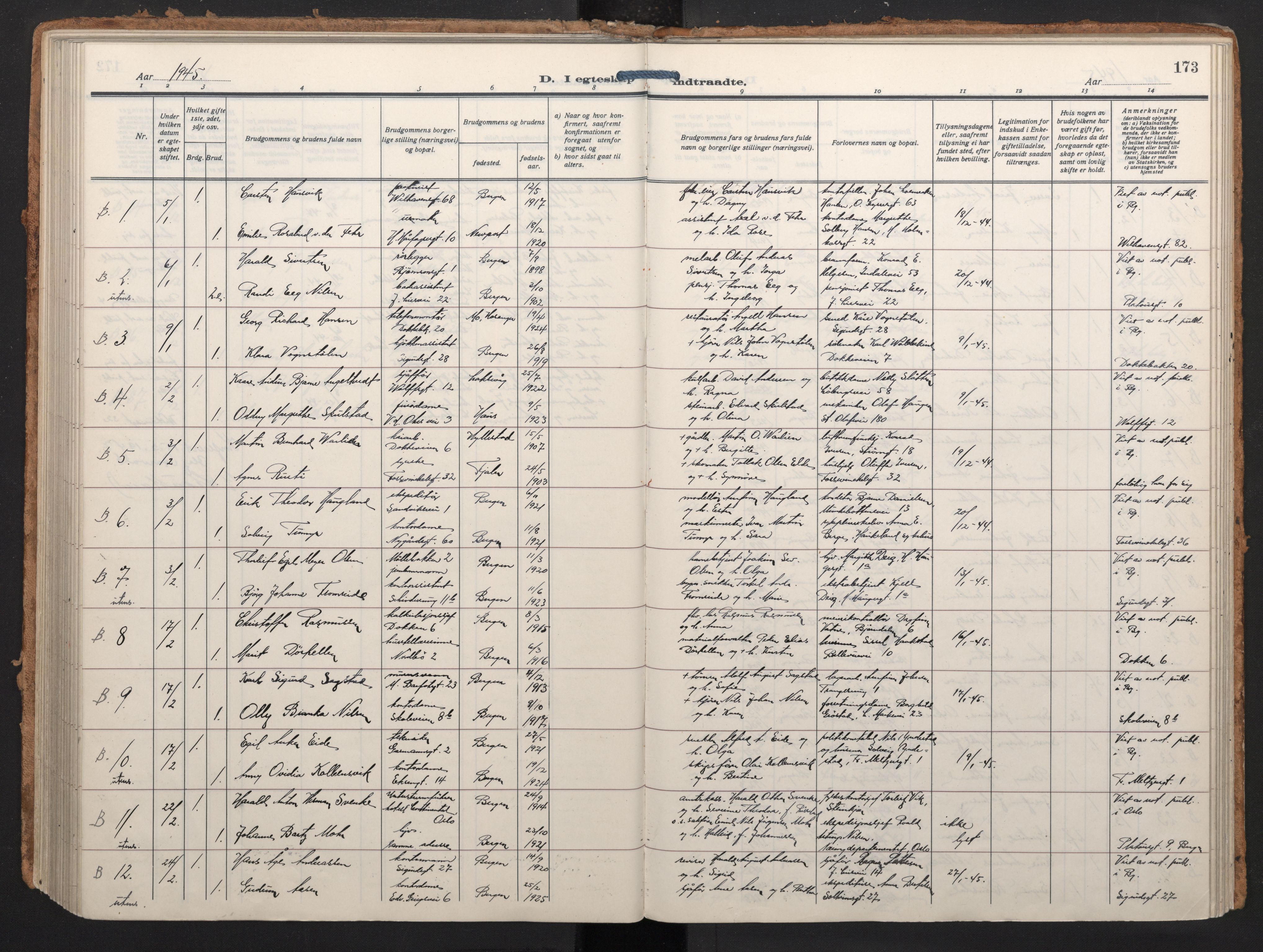 Johanneskirken sokneprestembete, SAB/A-76001/H/Haa/L0014: Parish register (official) no. D 3, 1929-1949, p. 172b-173a