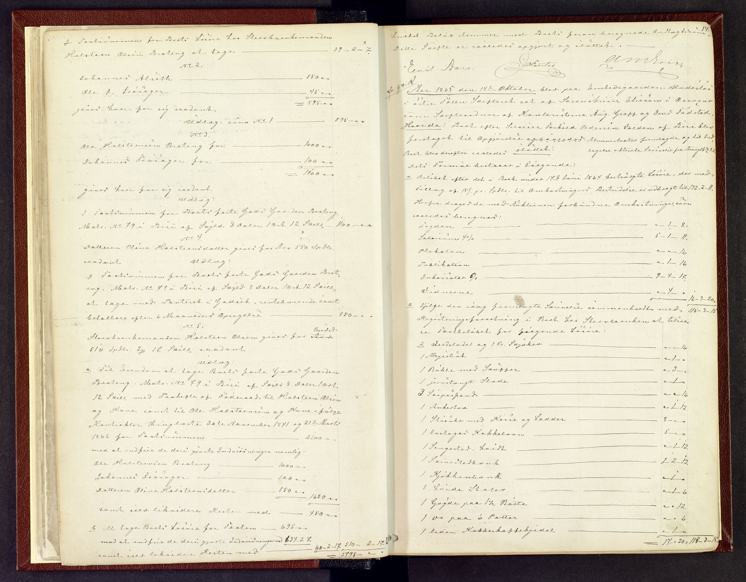 Toten tingrett, AV/SAH-TING-006/J/Jb/L0006: Skiftebehandlingsprotokoll - Biri, 1864-1903, p. 13b-14a