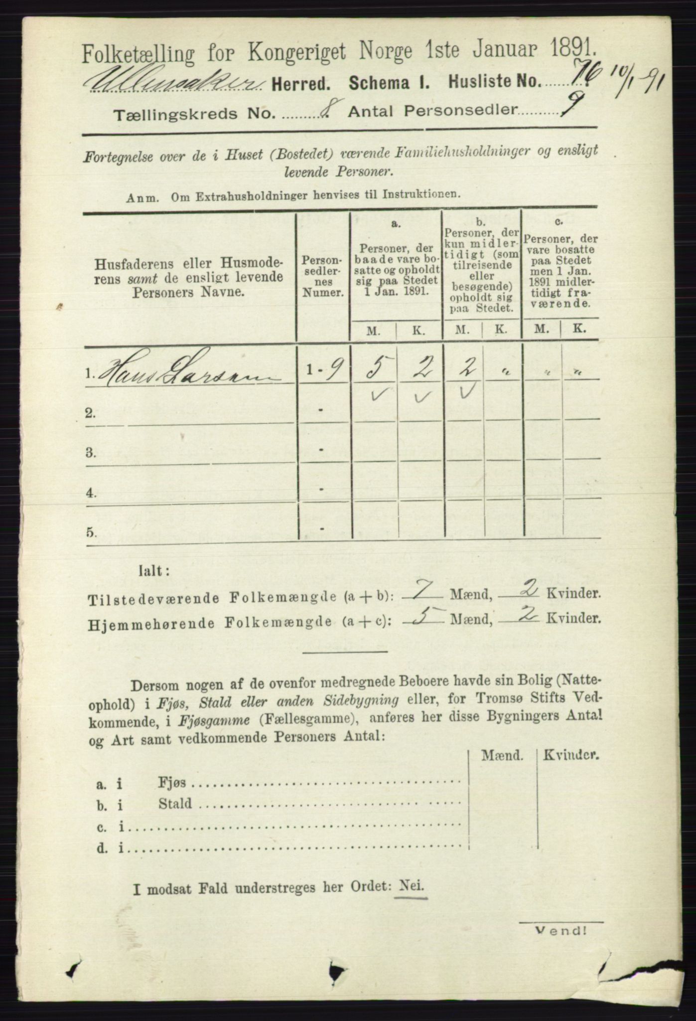 RA, 1891 census for 0235 Ullensaker, 1891, p. 3538