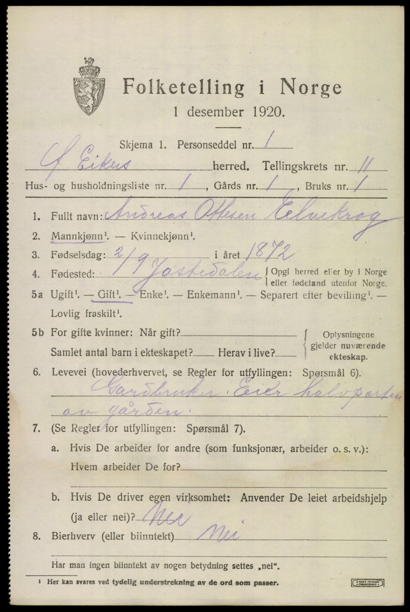 SAKO, 1920 census for Øvre Eiker, 1920, p. 17334