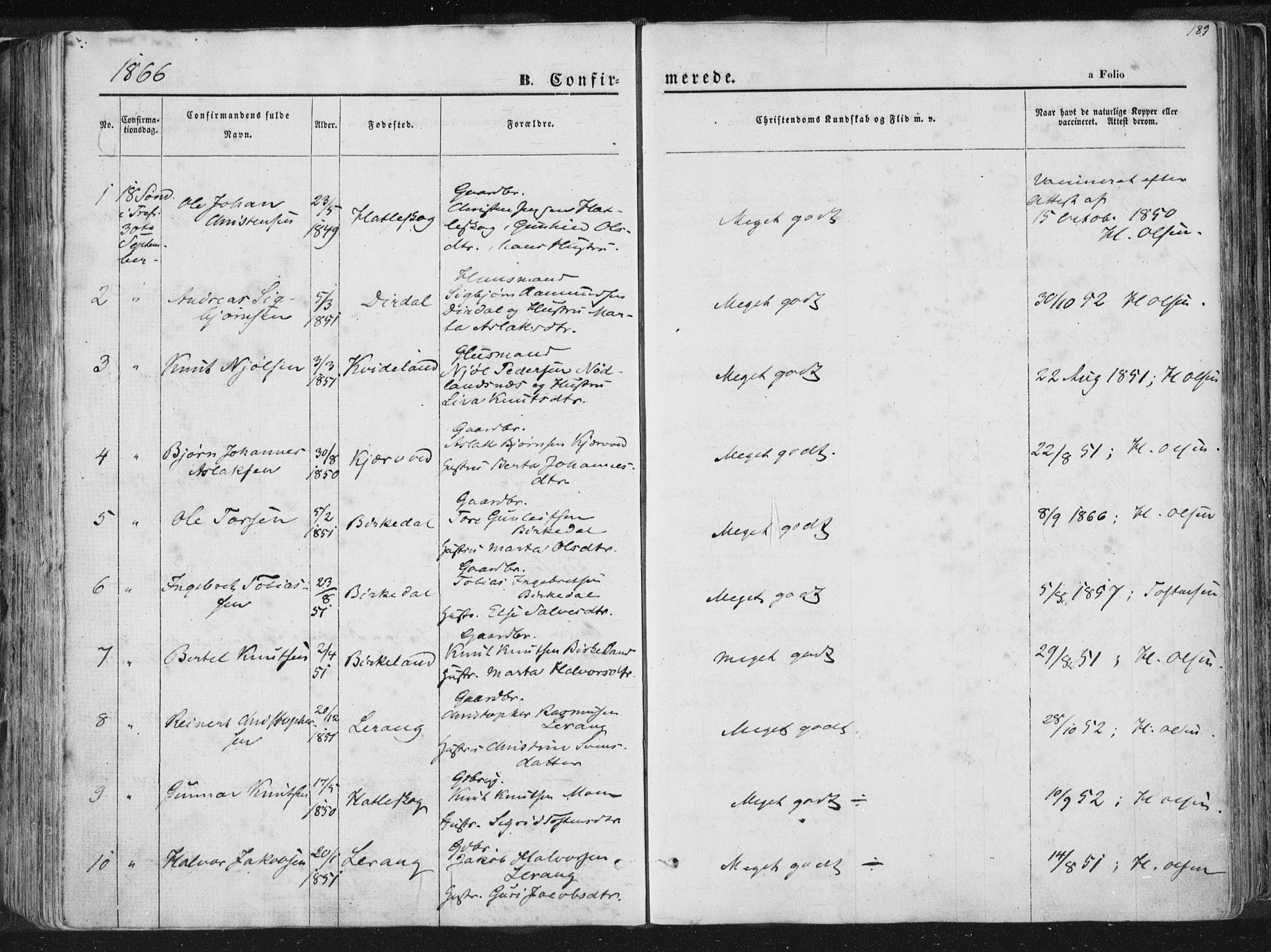 Høgsfjord sokneprestkontor, SAST/A-101624/H/Ha/Haa/L0001: Parish register (official) no. A 1, 1854-1875, p. 189