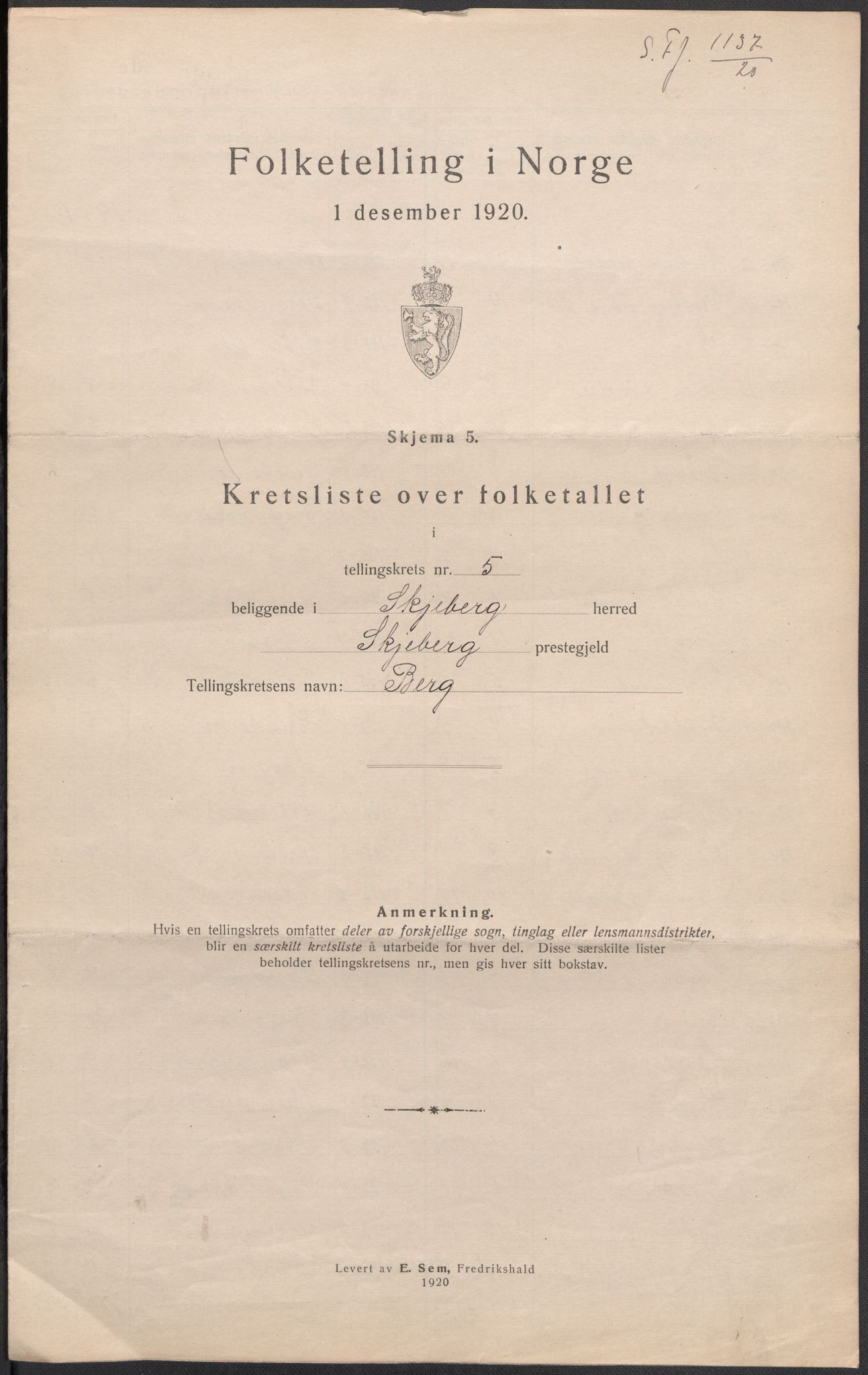 SAO, 1920 census for Skjeberg, 1920, p. 21