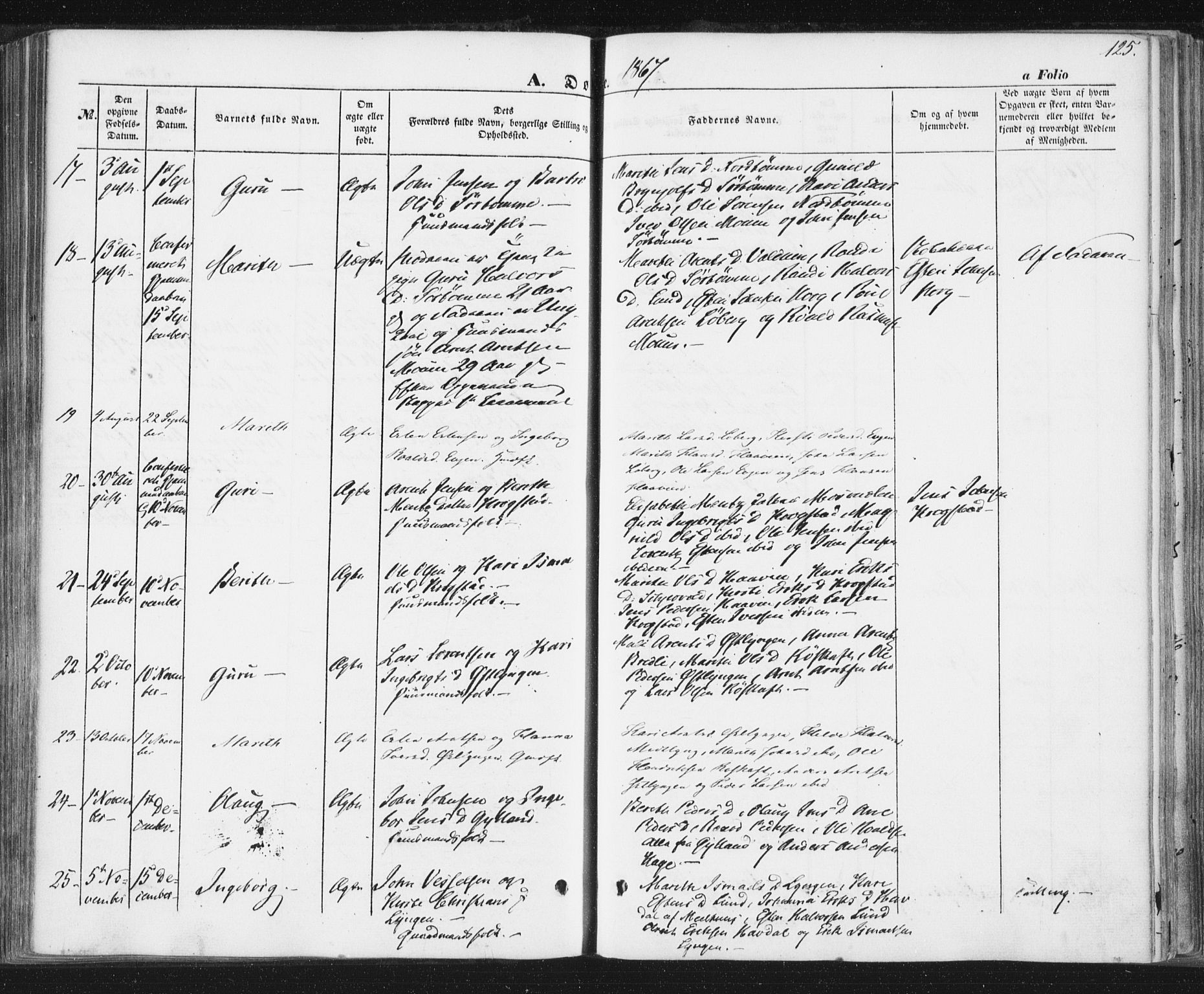 Ministerialprotokoller, klokkerbøker og fødselsregistre - Sør-Trøndelag, SAT/A-1456/692/L1103: Parish register (official) no. 692A03, 1849-1870, p. 125