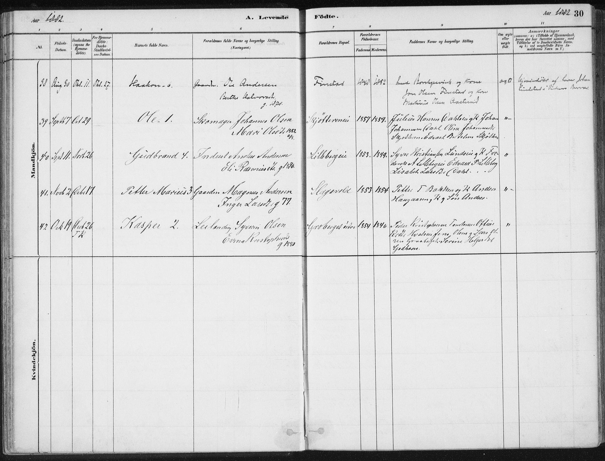 Romedal prestekontor, SAH/PREST-004/K/L0010: Parish register (official) no. 10, 1880-1895, p. 30