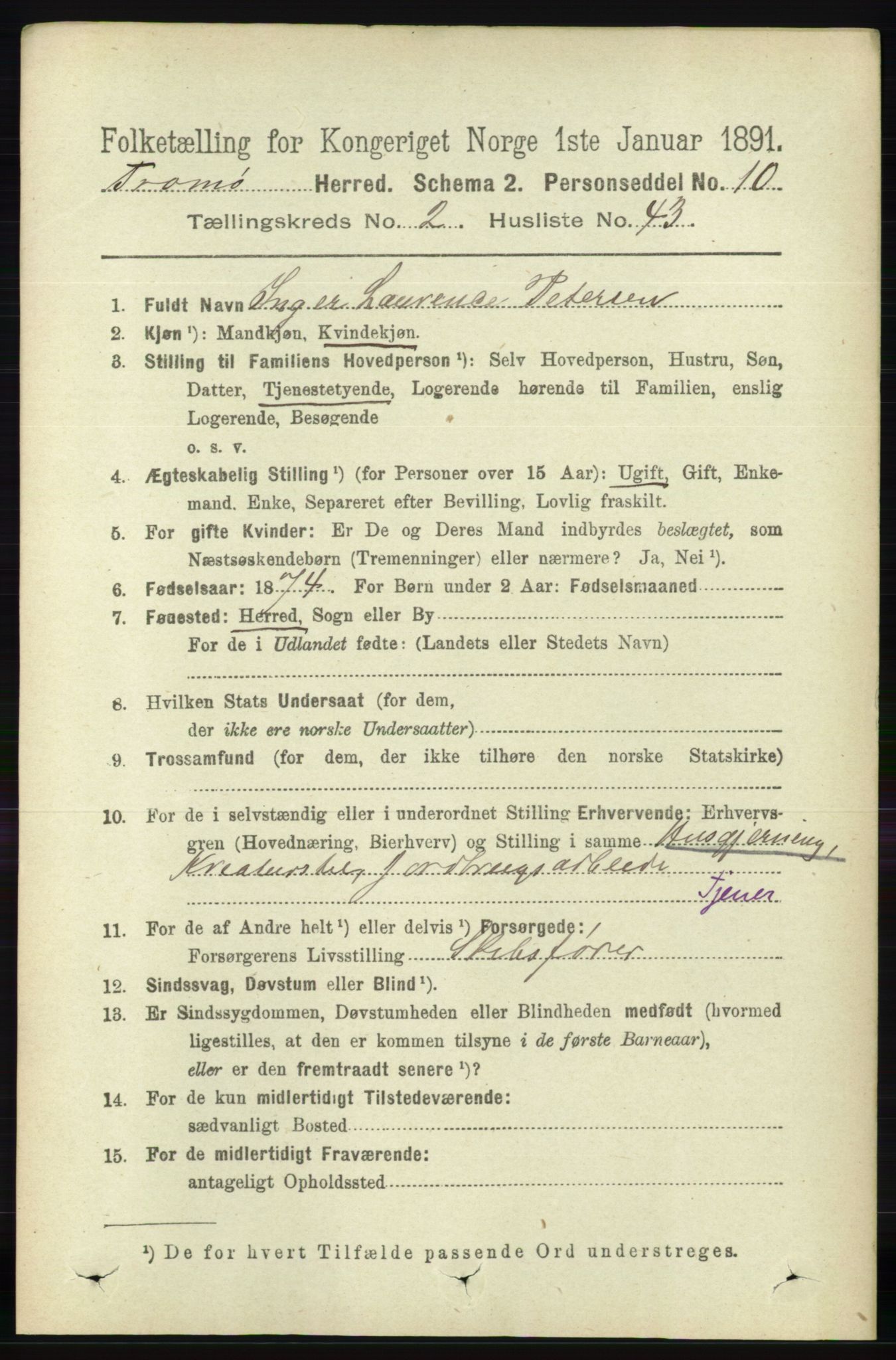 RA, 1891 census for 0921 Tromøy, 1891, p. 711