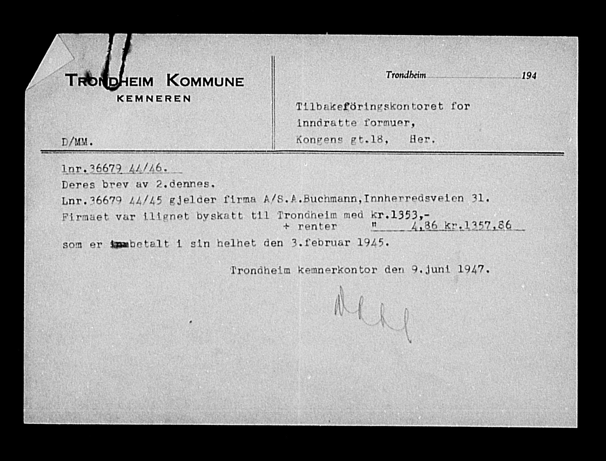 Justisdepartementet, Tilbakeføringskontoret for inndratte formuer, AV/RA-S-1564/H/Hc/Hca/L0893: --, 1945-1947, p. 133