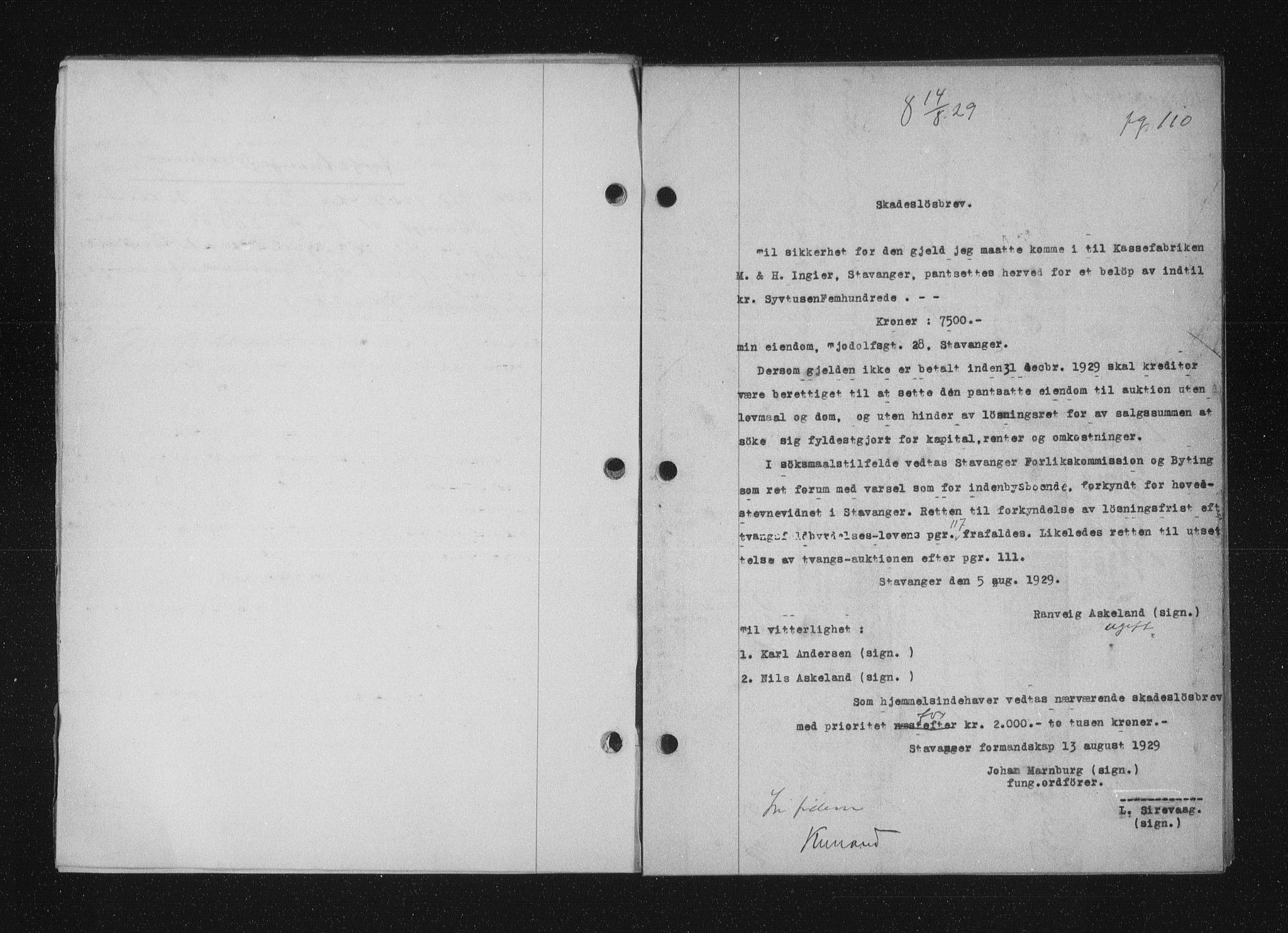 Stavanger byfogd, AV/SAST-A-101408/001/4/41/410/410BB/L0056: Mortgage book no. 44, 1929-1930, Deed date: 14.08.1929