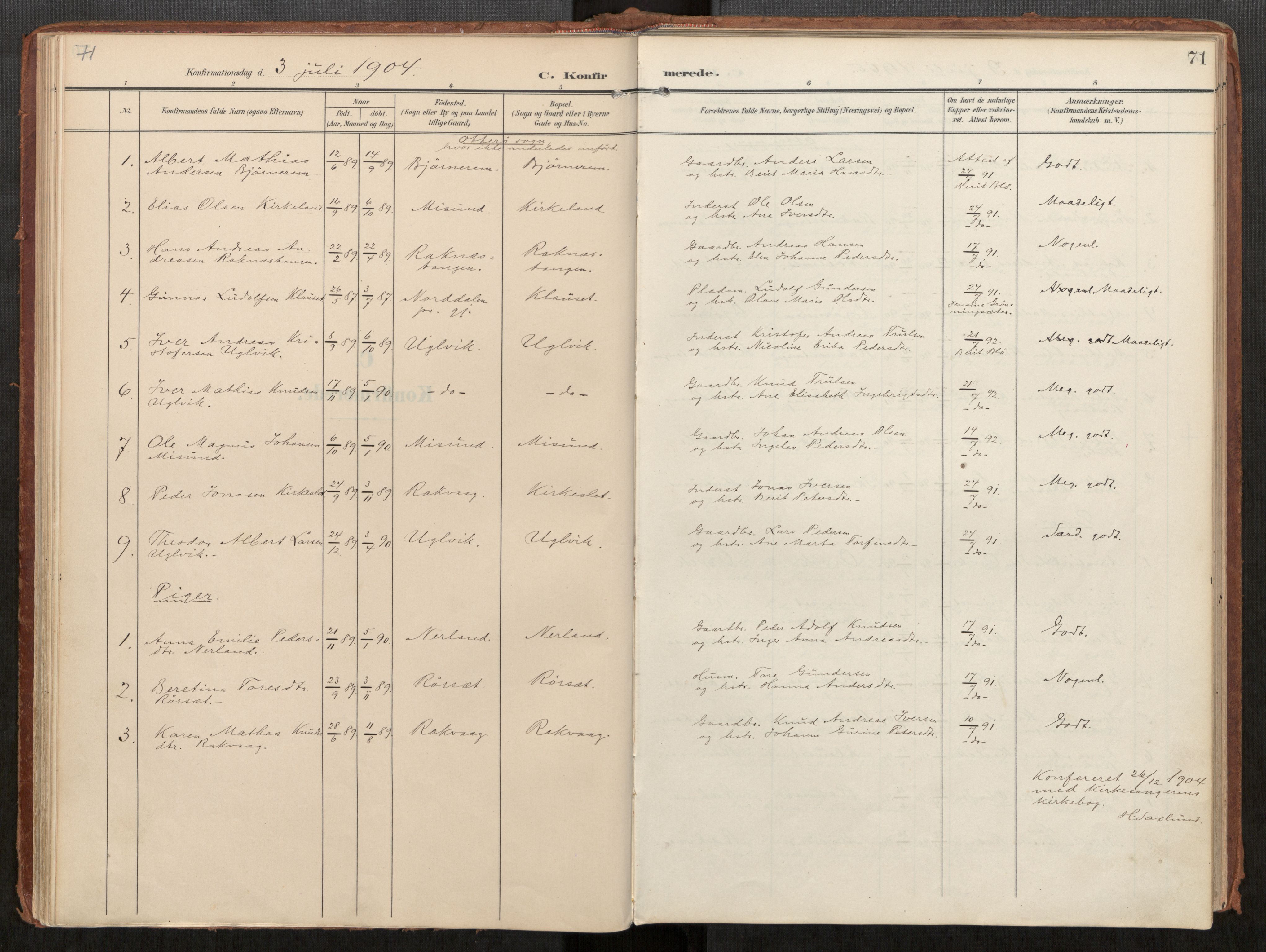 Ministerialprotokoller, klokkerbøker og fødselsregistre - Møre og Romsdal, AV/SAT-A-1454/563/L0740: Parish register (official) no. 563A02, 1903-1923, p. 71