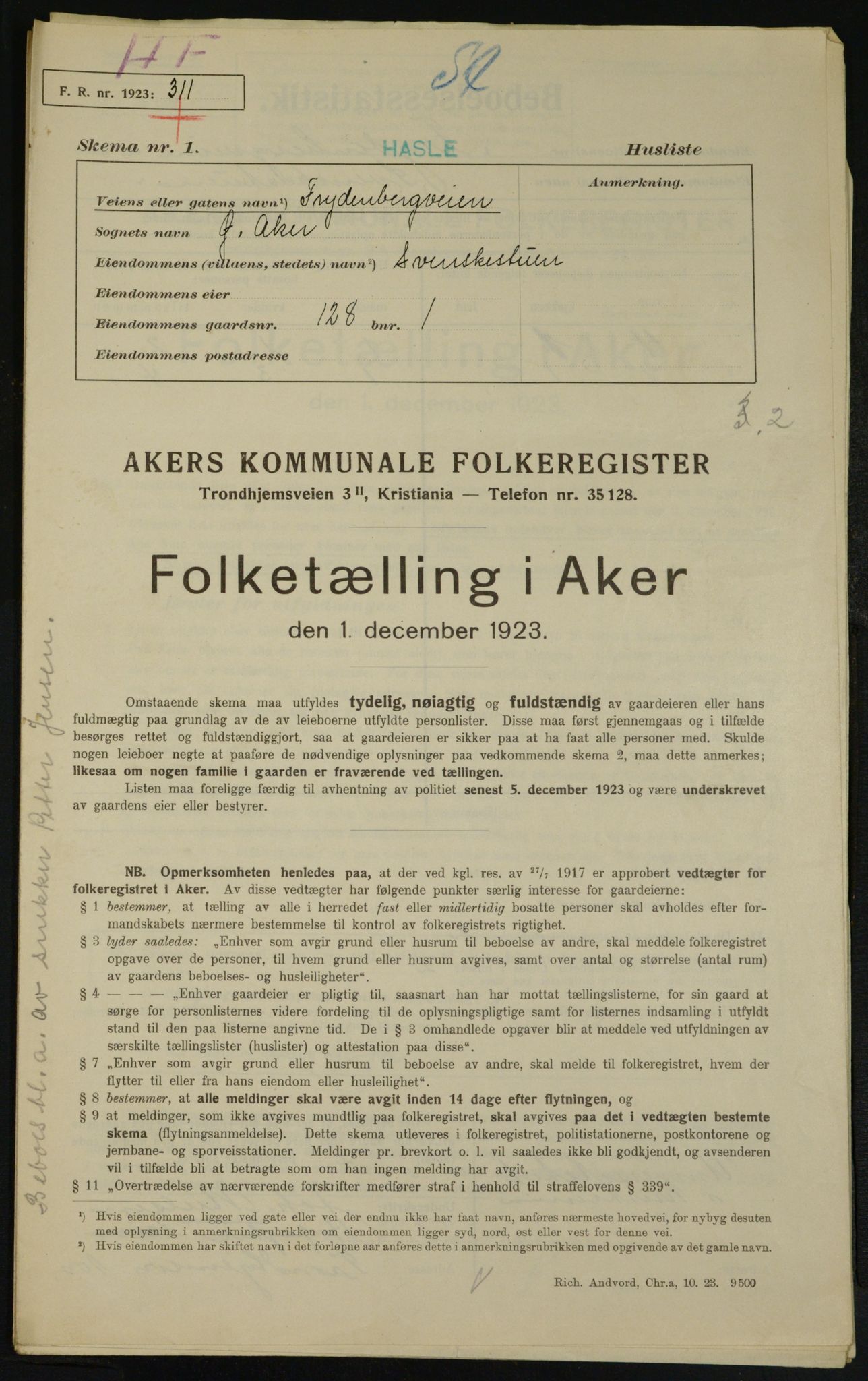 , Municipal Census 1923 for Aker, 1923, p. 24241