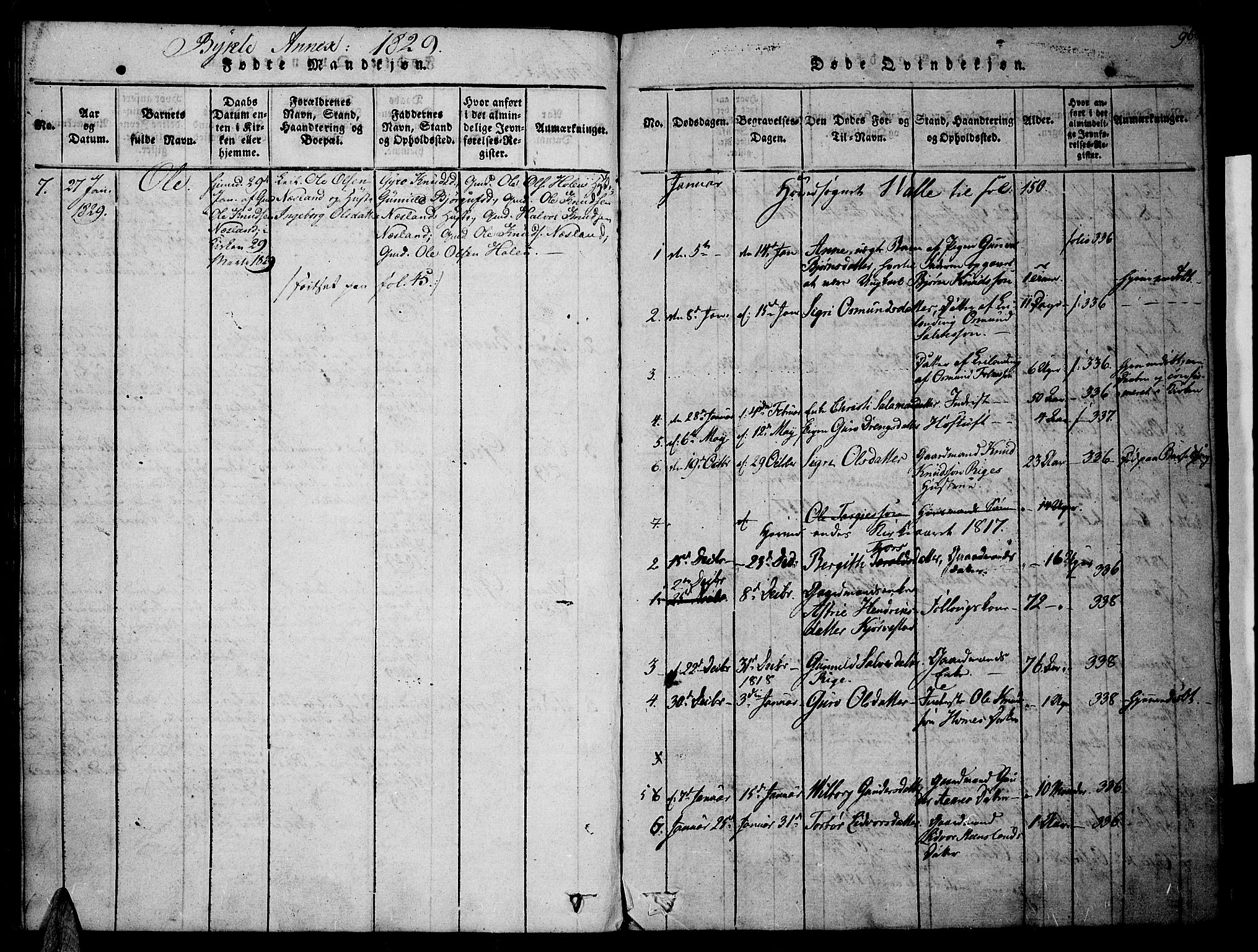 Valle sokneprestkontor, SAK/1111-0044/F/Fa/Fac/L0005: Parish register (official) no. A 5 /1, 1816-1831, p. 96
