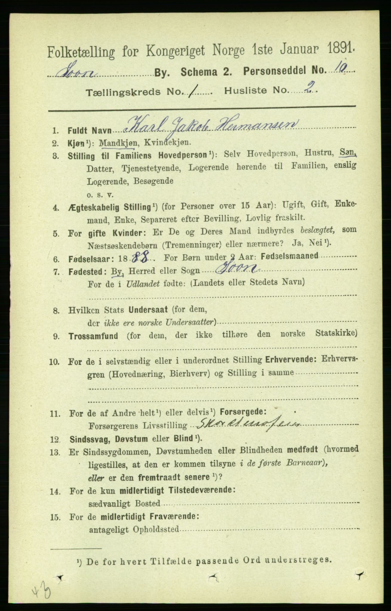 RA, 1891 census for 0201 Son, 1891, p. 24