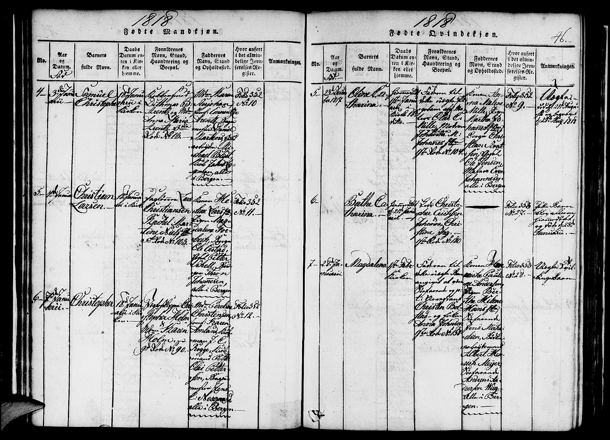 Nykirken Sokneprestembete, AV/SAB-A-77101/H/Haa/L0011: Parish register (official) no. A 11, 1816-1821, p. 46