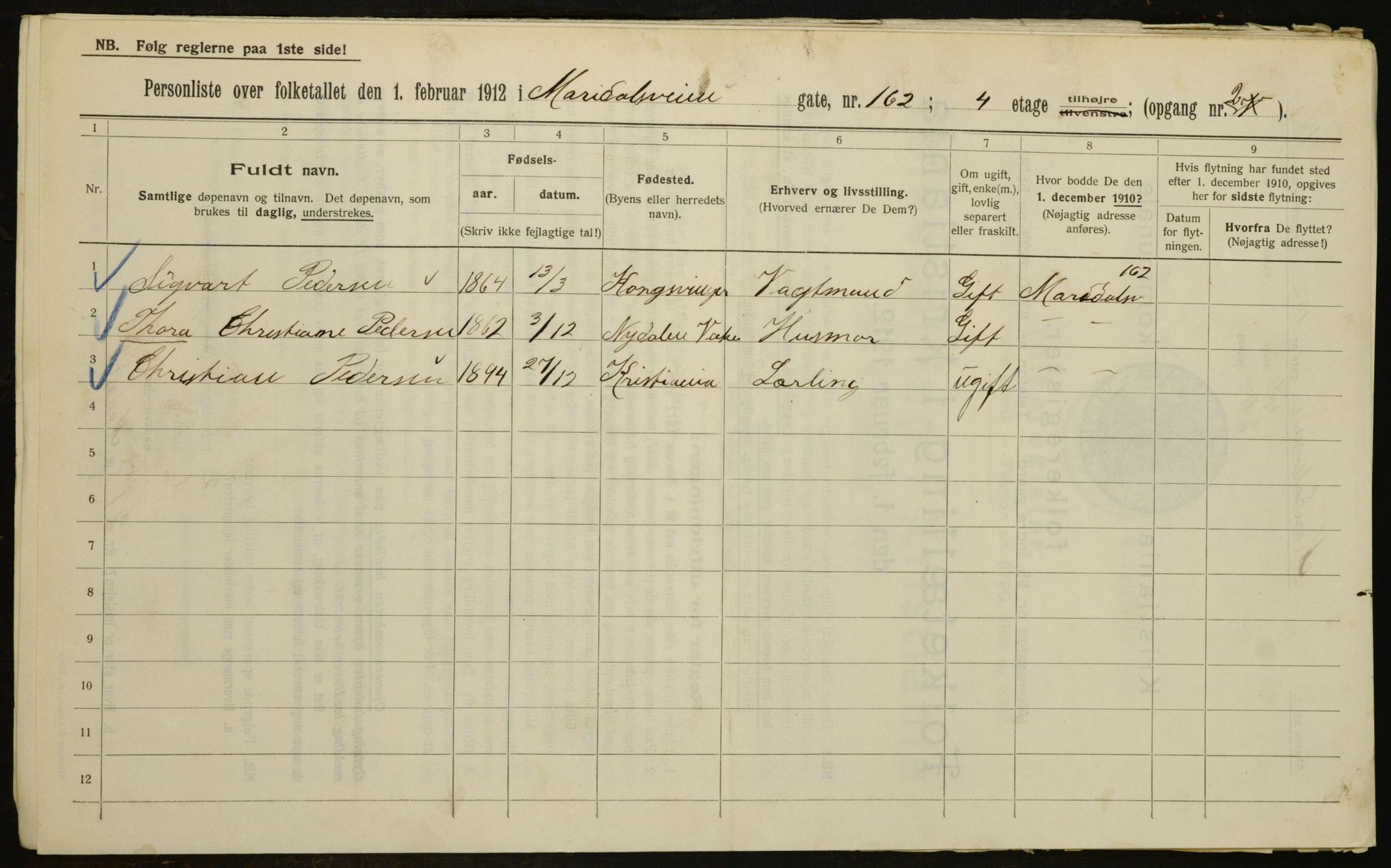 OBA, Municipal Census 1912 for Kristiania, 1912, p. 62658