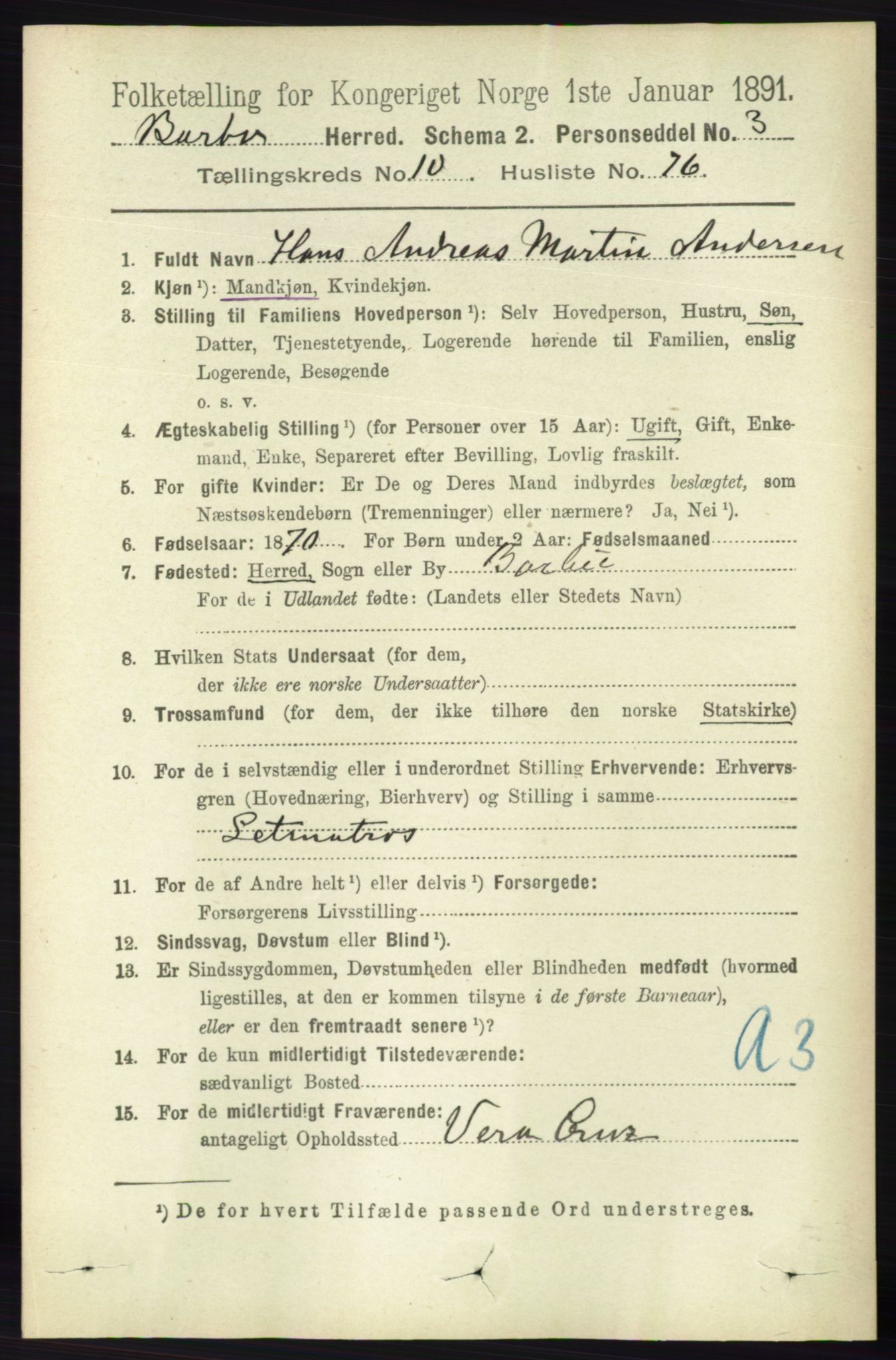 RA, 1891 census for 0990 Barbu, 1891, p. 8263