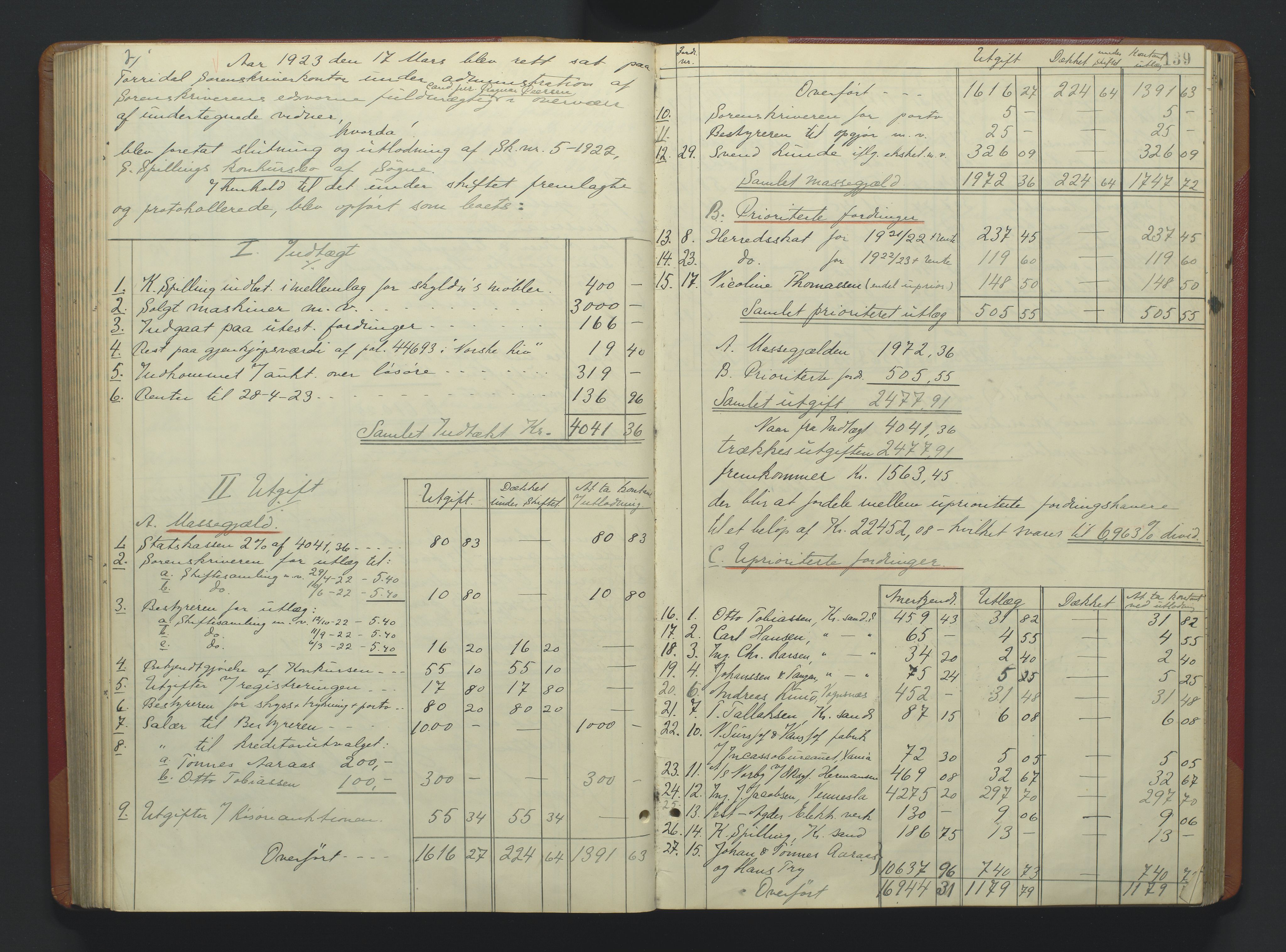 Torridal sorenskriveri, SAK/1221-0012/H/Hc/L0037: Skifteutlodningsprotokoll med navneregister nr. 6, 1918-1927, p. 139