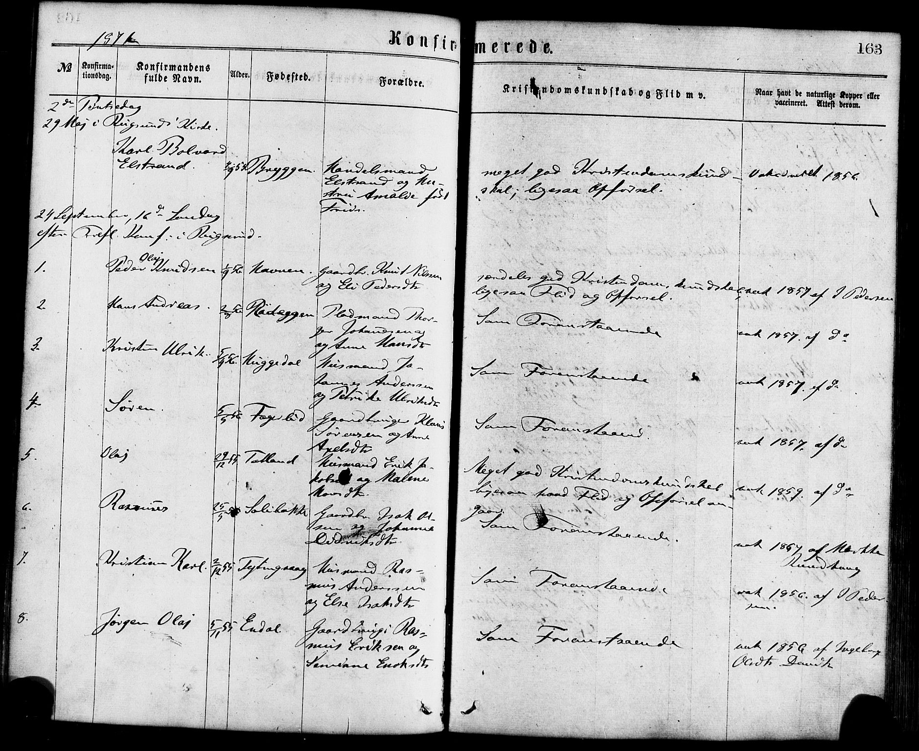 Davik sokneprestembete, AV/SAB-A-79701/H/Haa/Haaa/L0006: Parish register (official) no. A 6, 1867-1881, p. 163