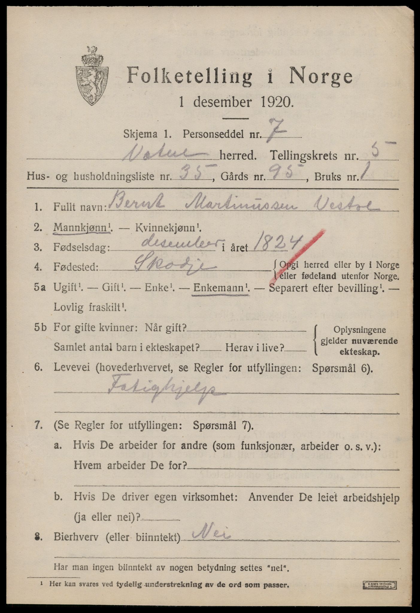 SAT, 1920 census for Vatne, 1920, p. 2690