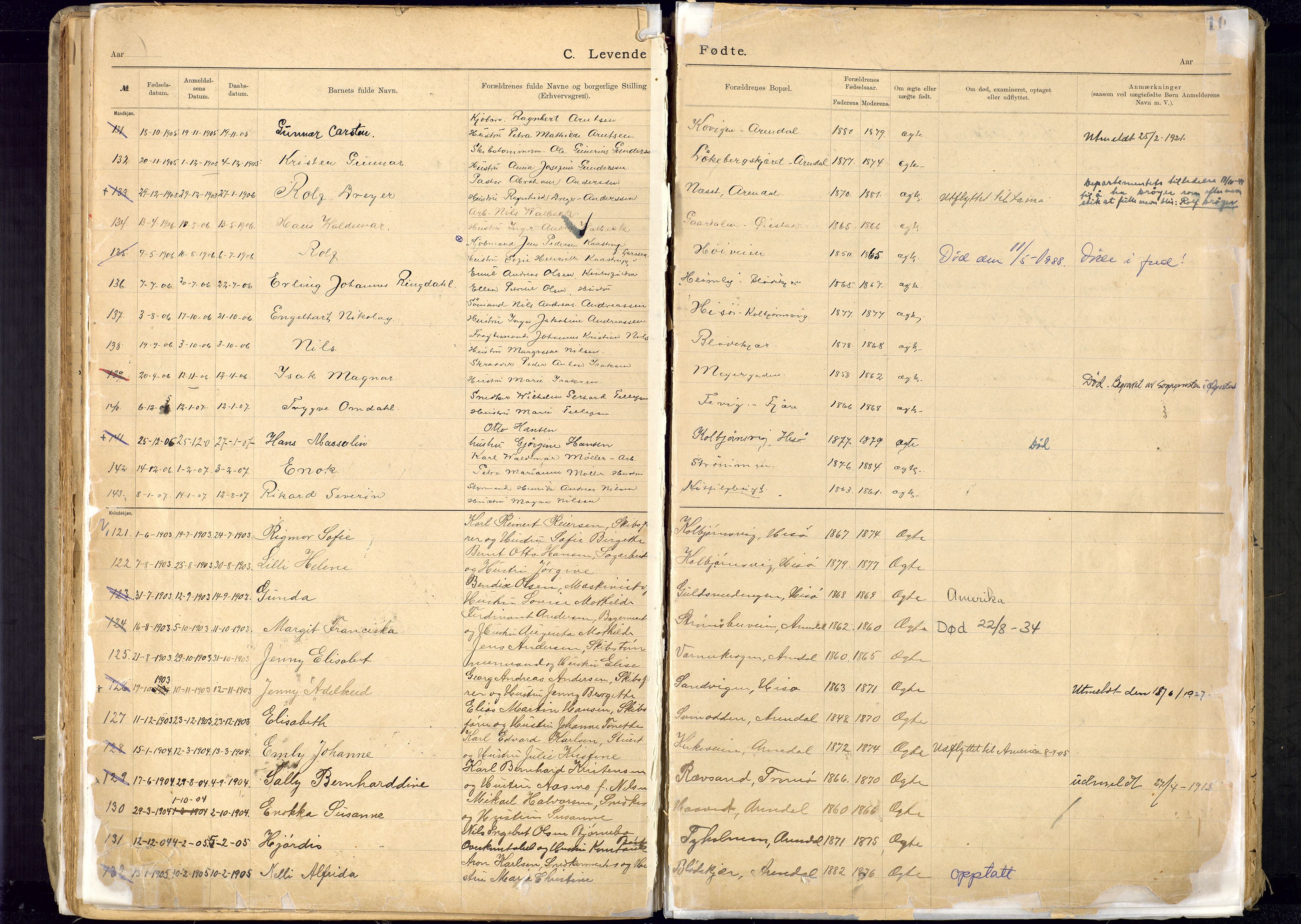 Metodistmenigheten, Arendal, AV/SAK-1292-0011/F/Fa/L0005: Dissenter register no. 5, 1892-1942, p. 105