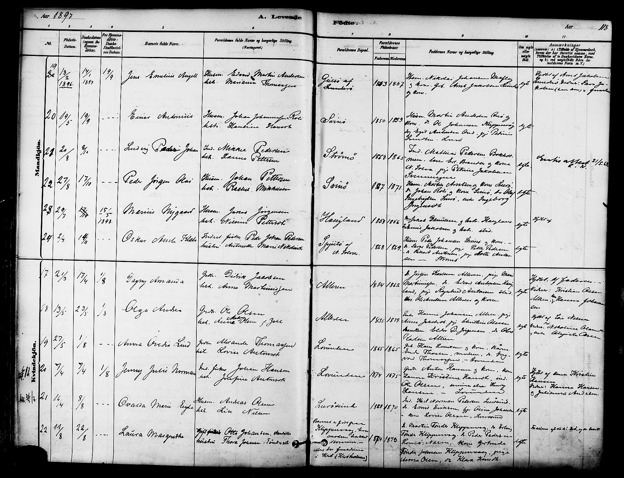 Ministerialprotokoller, klokkerbøker og fødselsregistre - Nordland, AV/SAT-A-1459/839/L0568: Parish register (official) no. 839A05, 1880-1902, p. 118