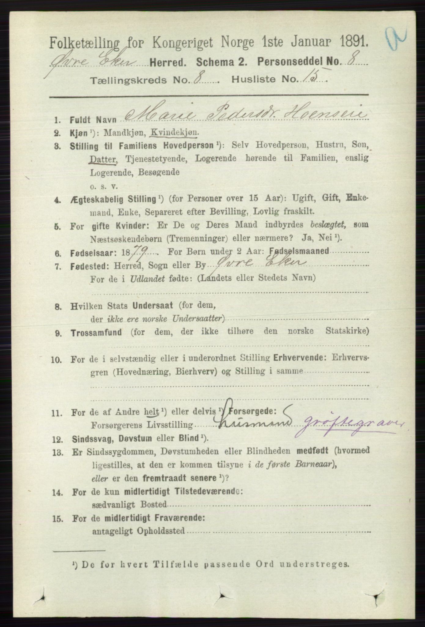 RA, 1891 census for 0624 Øvre Eiker, 1891, p. 3304