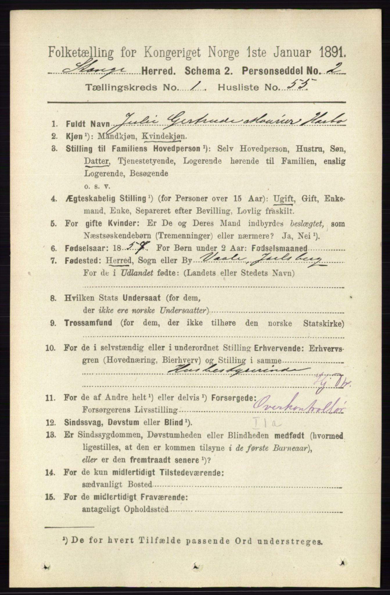 RA, 1891 census for 0417 Stange, 1891, p. 533