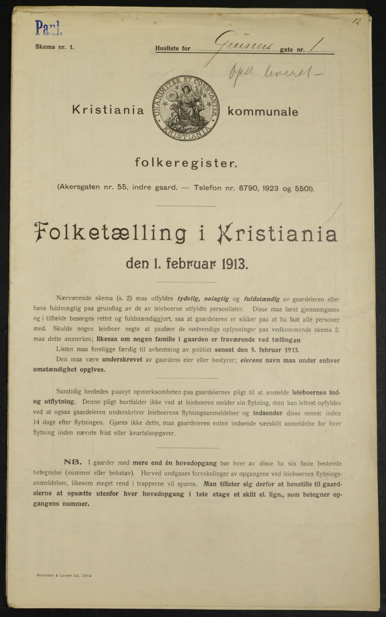 OBA, Municipal Census 1913 for Kristiania, 1913, p. 30710