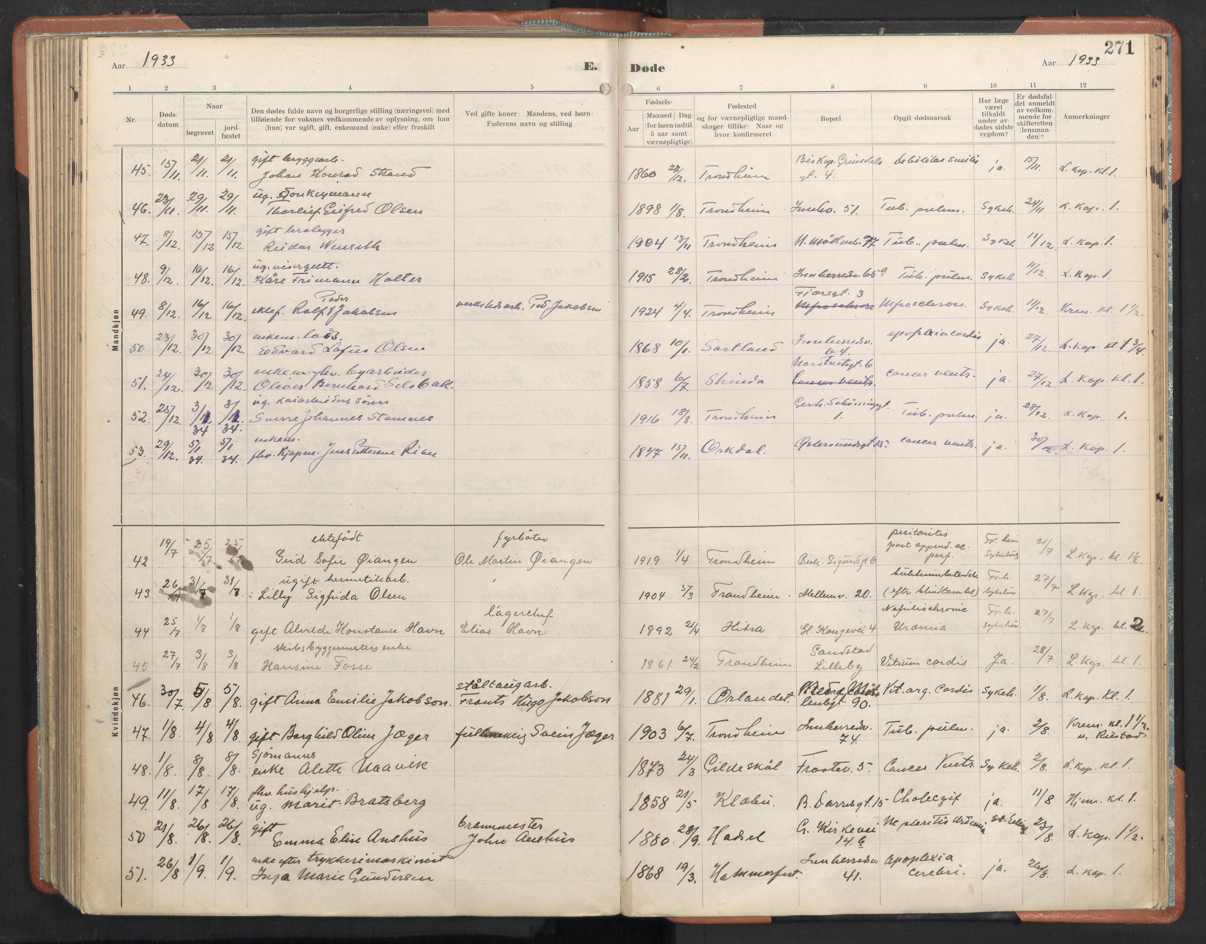 Ministerialprotokoller, klokkerbøker og fødselsregistre - Sør-Trøndelag, SAT/A-1456/605/L0245: Parish register (official) no. 605A07, 1916-1938, p. 271