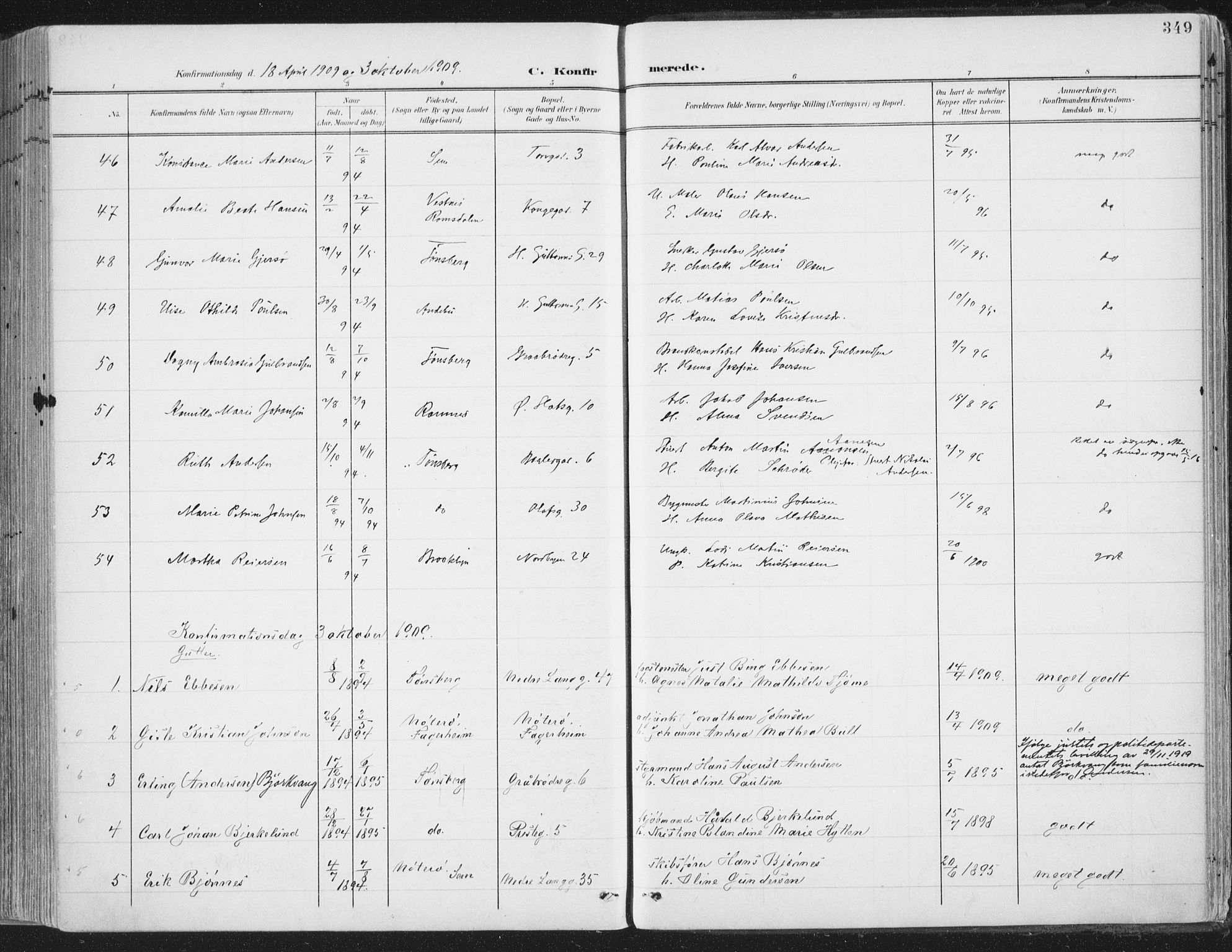 Tønsberg kirkebøker, SAKO/A-330/F/Fa/L0014: Parish register (official) no. I 14, 1900-1913, p. 349