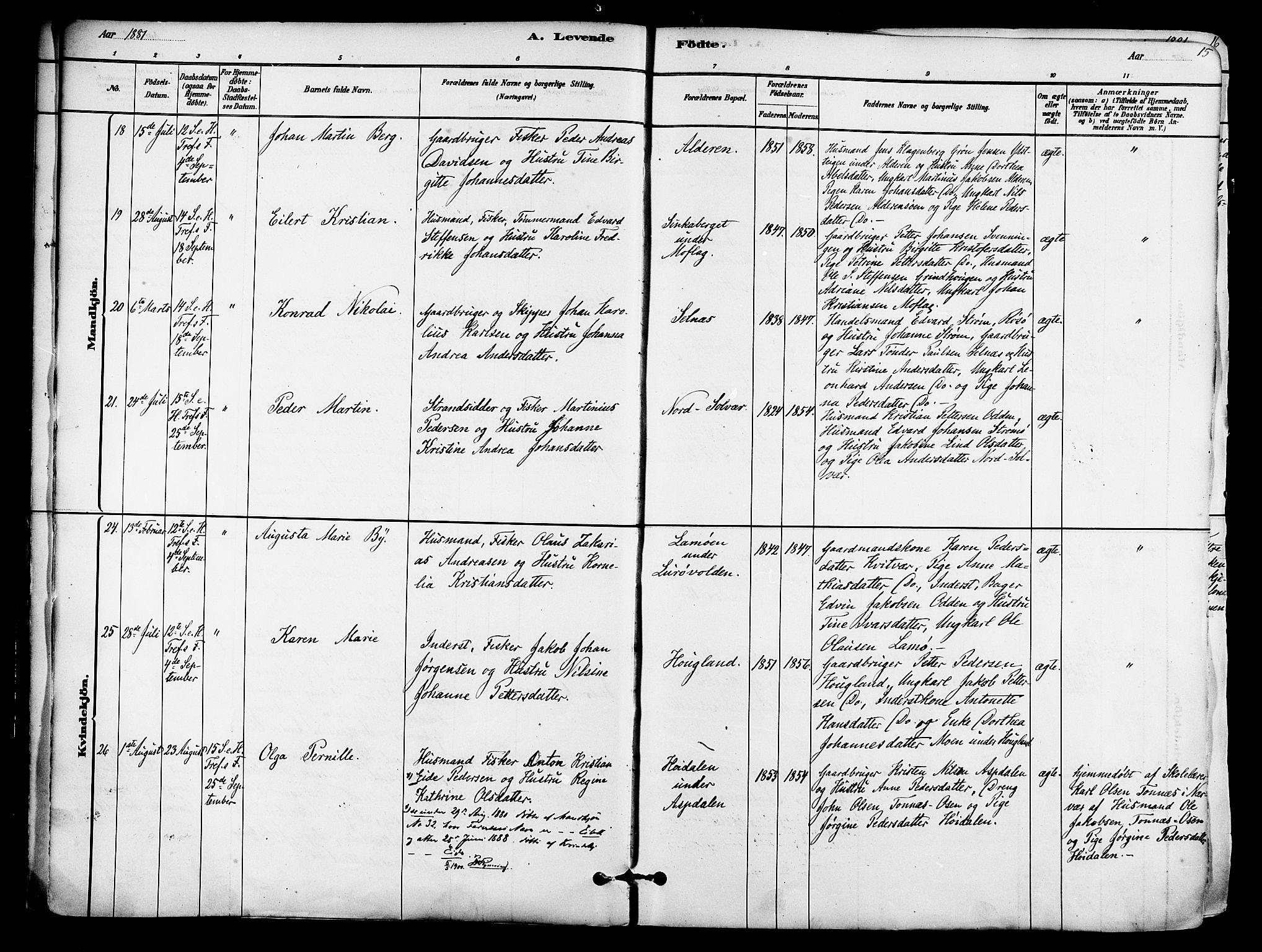 Ministerialprotokoller, klokkerbøker og fødselsregistre - Nordland, AV/SAT-A-1459/839/L0568: Parish register (official) no. 839A05, 1880-1902, p. 15