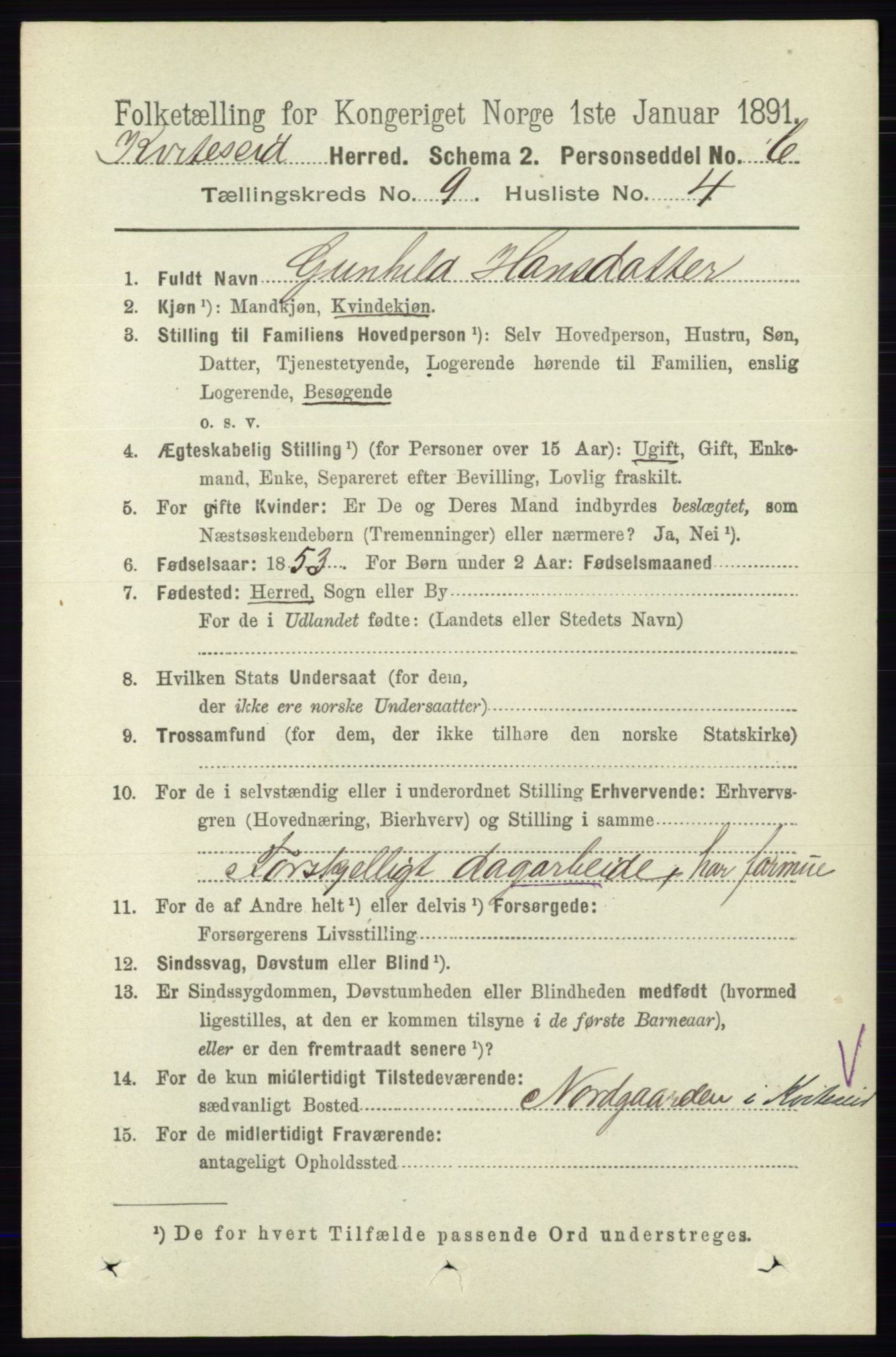 RA, 1891 census for 0829 Kviteseid, 1891, p. 2006