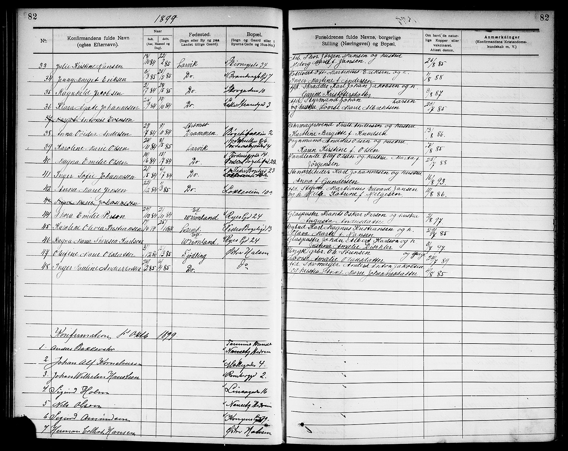 Larvik kirkebøker, SAKO/A-352/G/Ga/L0006: Parish register (copy) no. I 6, 1888-1917, p. 82