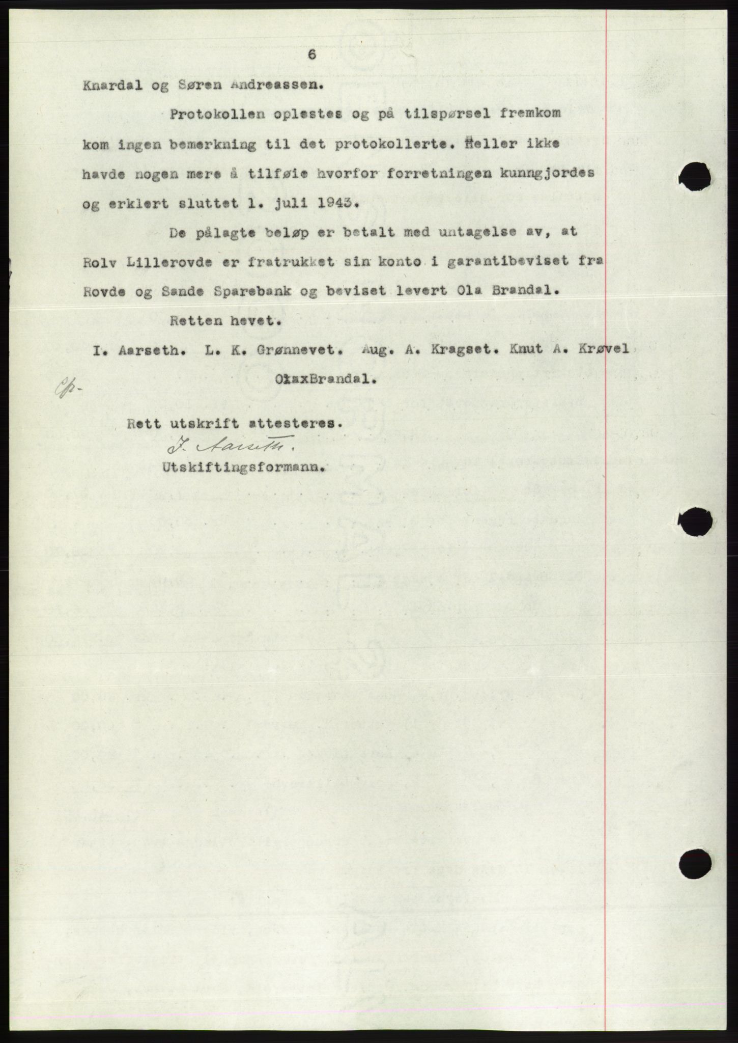 Søre Sunnmøre sorenskriveri, AV/SAT-A-4122/1/2/2C/L0075: Mortgage book no. 1A, 1943-1943, Diary no: : 721/1943