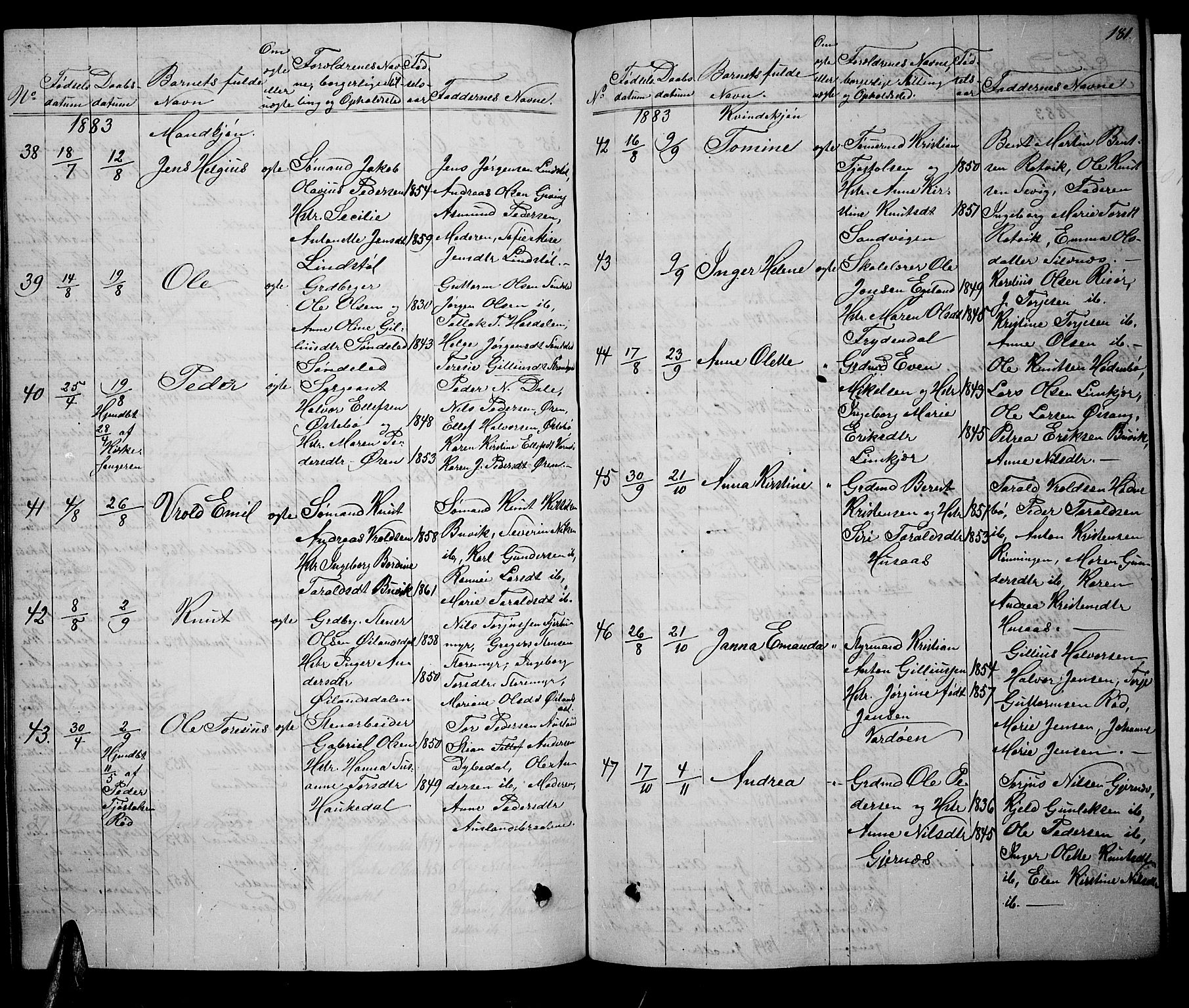 Søndeled sokneprestkontor, AV/SAK-1111-0038/F/Fb/L0004: Parish register (copy) no. B 4, 1857-1884, p. 181