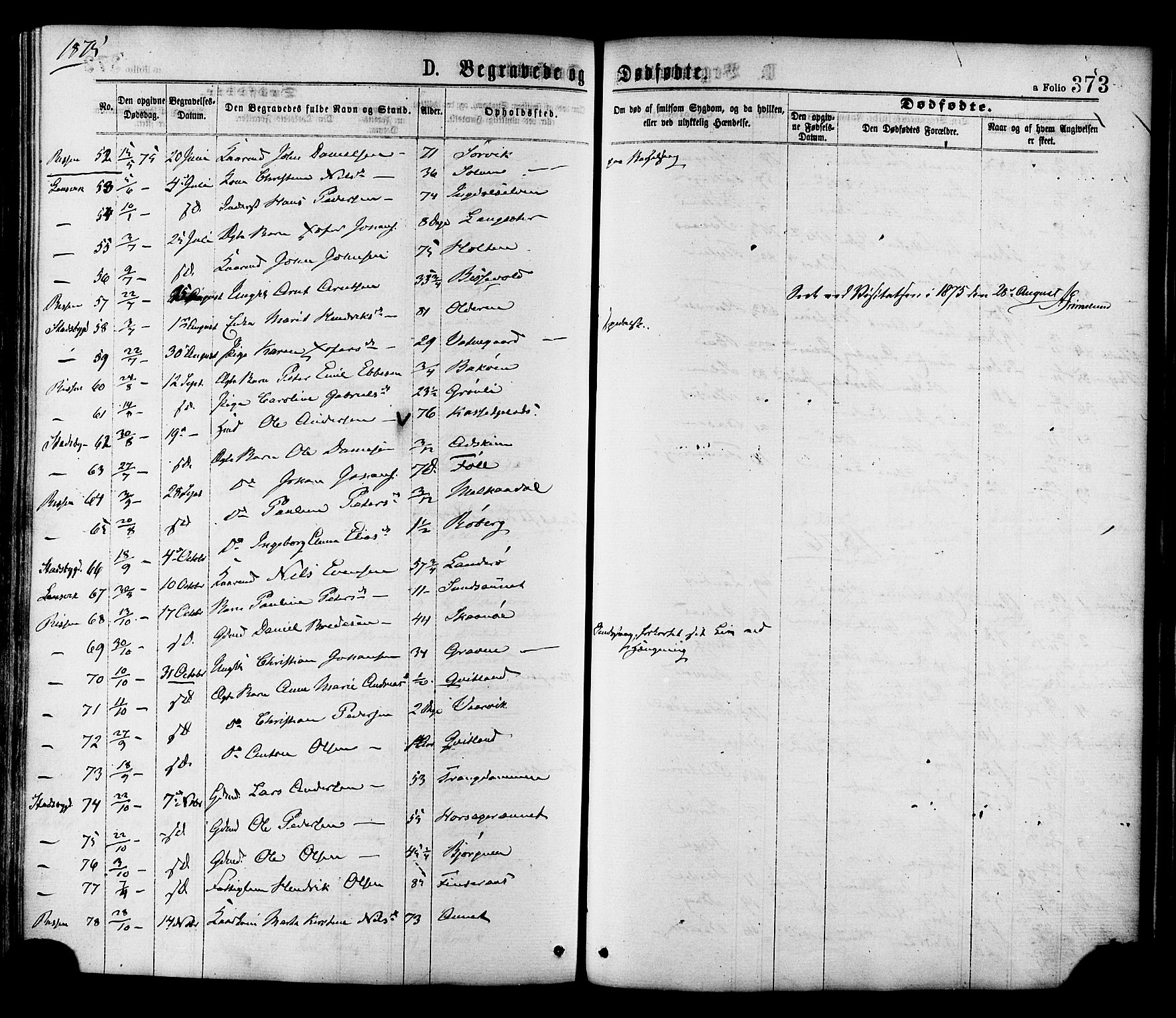 Ministerialprotokoller, klokkerbøker og fødselsregistre - Sør-Trøndelag, SAT/A-1456/646/L0613: Parish register (official) no. 646A11, 1870-1884, p. 373