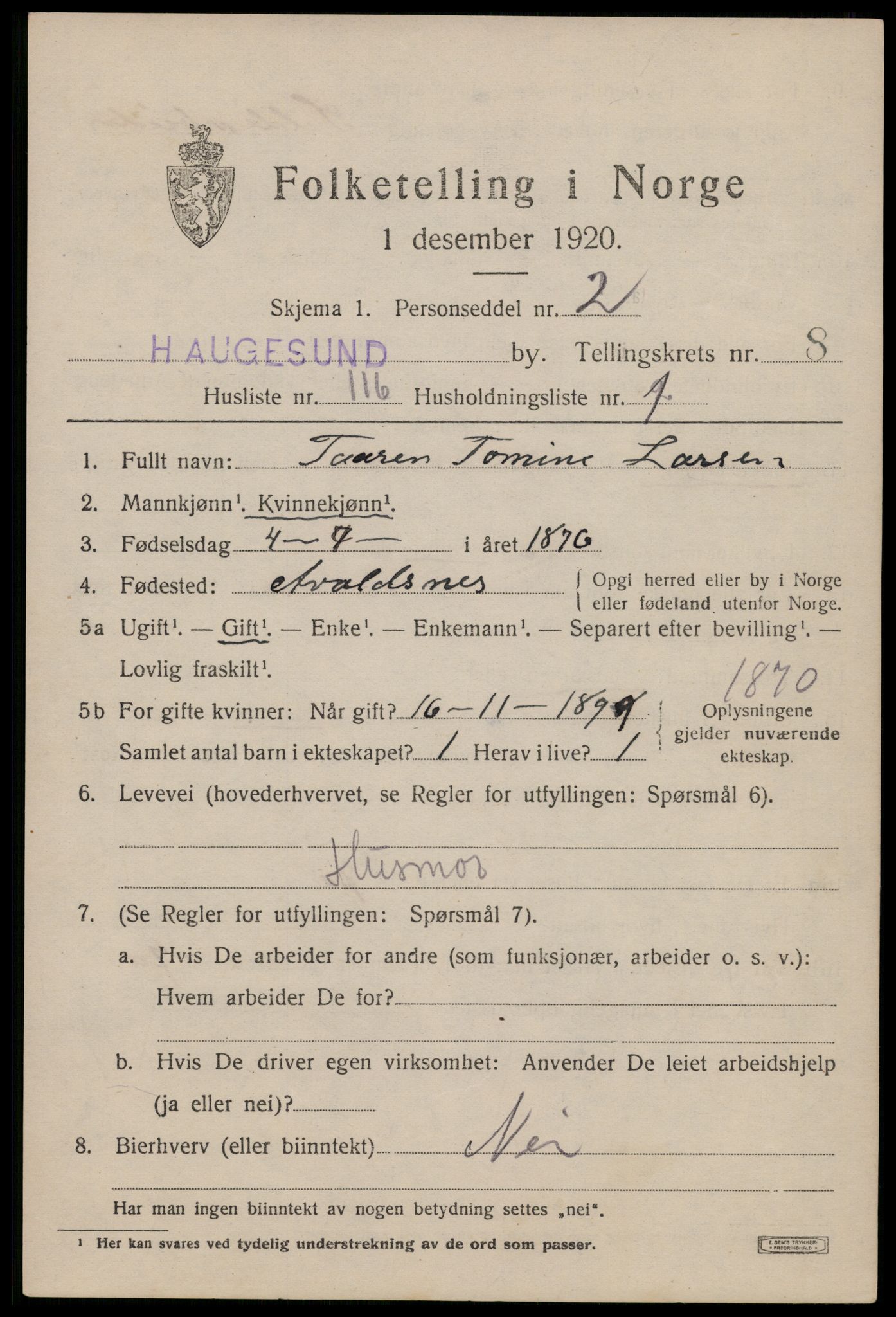 SAST, 1920 census for Haugesund, 1920, p. 29661