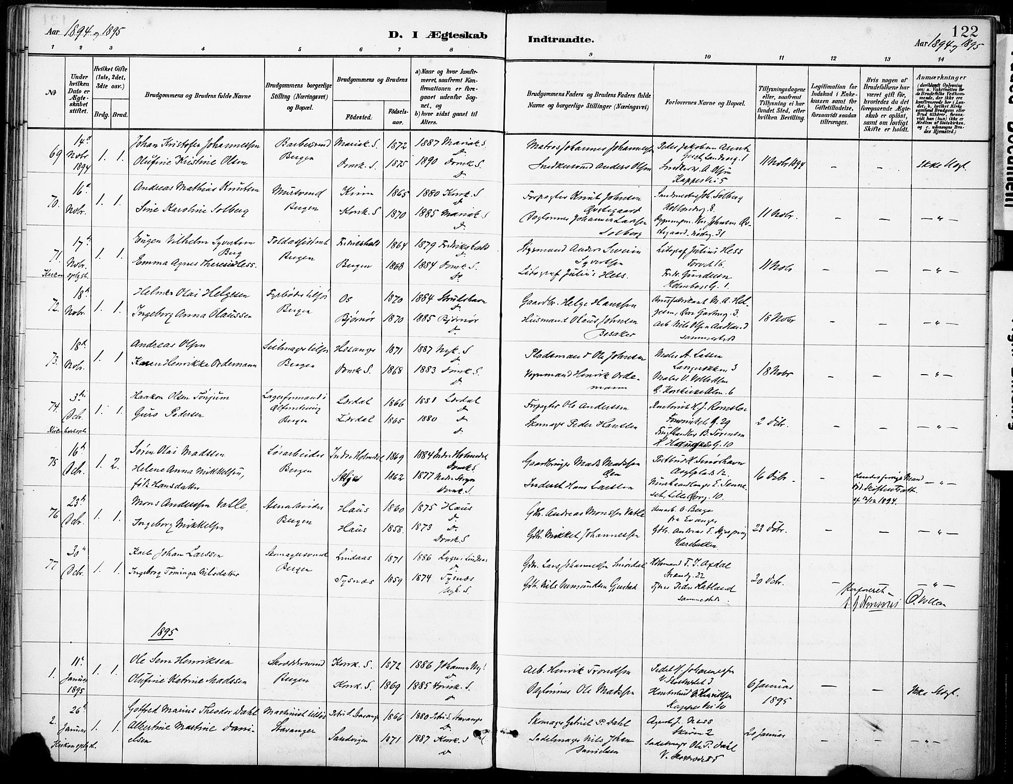 Domkirken sokneprestembete, SAB/A-74801/H/Haa/L0037: Parish register (official) no. D 4, 1880-1907, p. 122